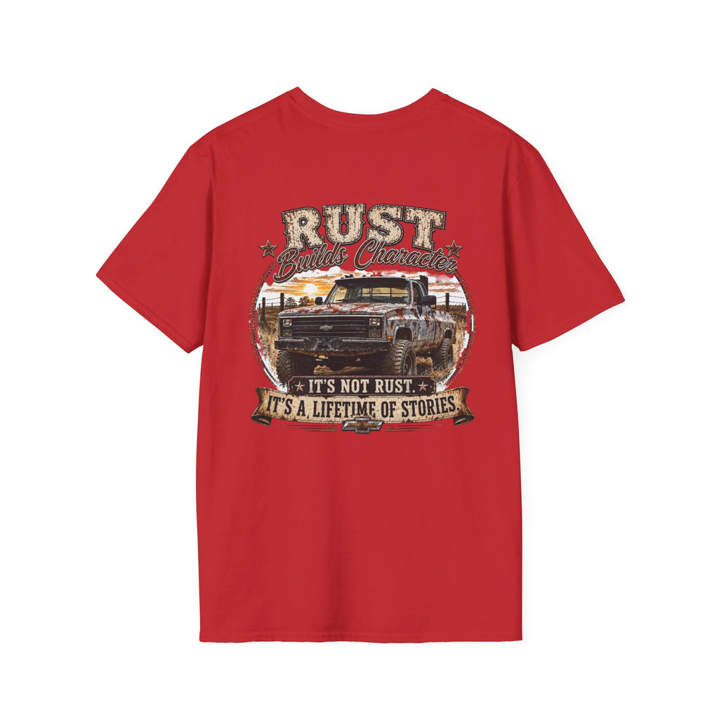 Rust Builds Character - Chevrolet K30 Vintage Truck Pocket T‑Shirt