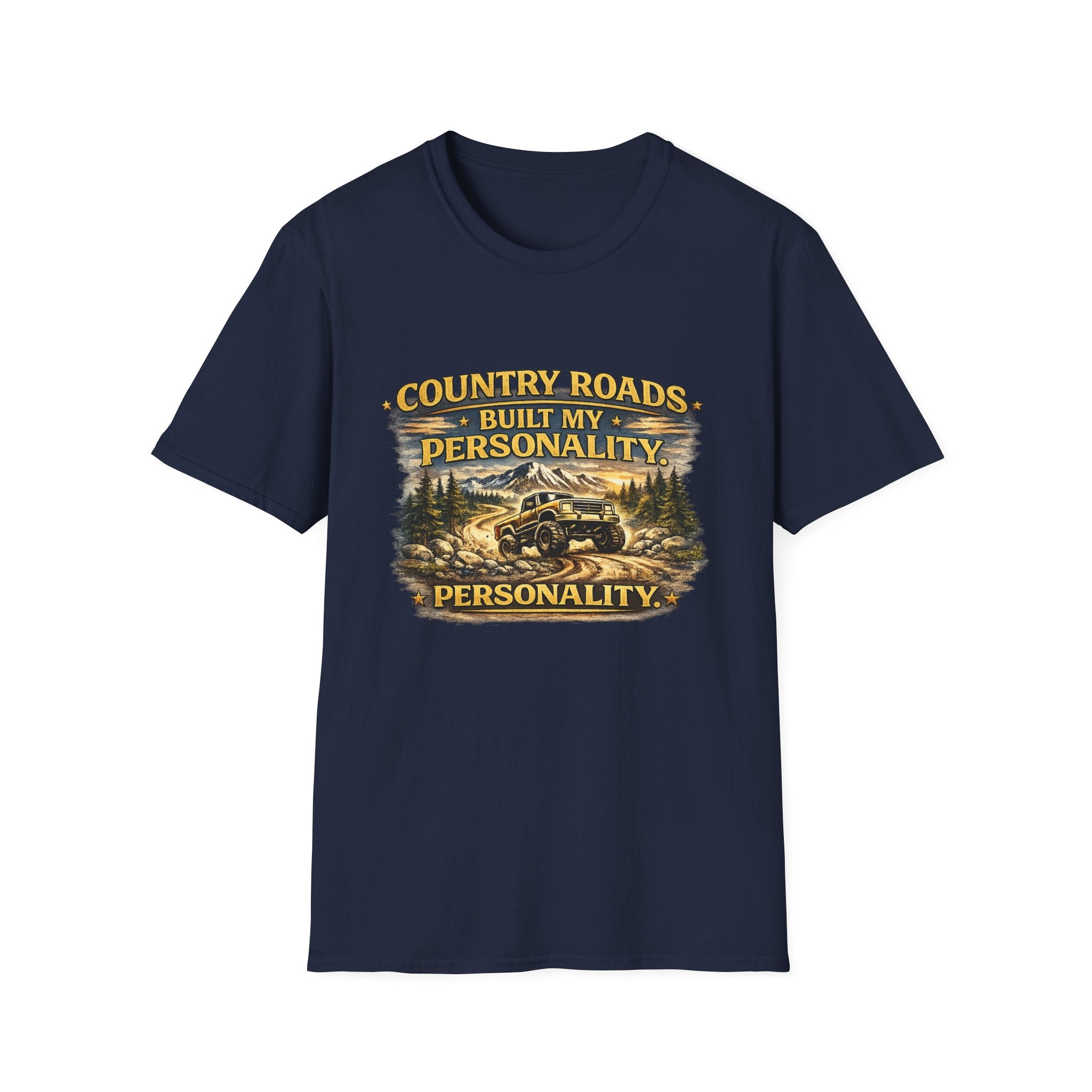 "Country Roads Built My Personality" Vintage Mountain Truck Tee — T-Shirt
