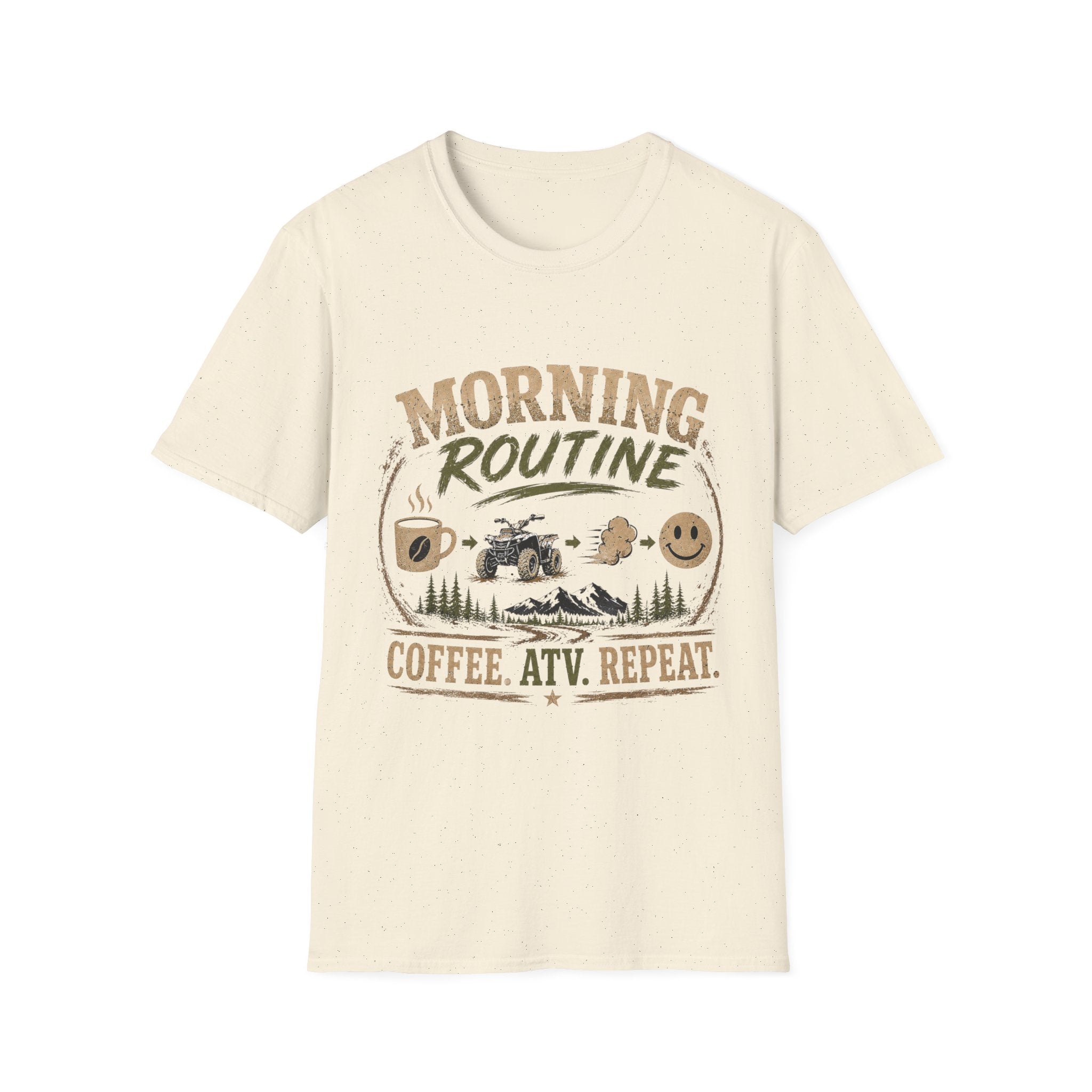 Morning Routine T-Shirt — “Coffee. ATV. Repeat.” Outdoor Adventure Graphic Tee