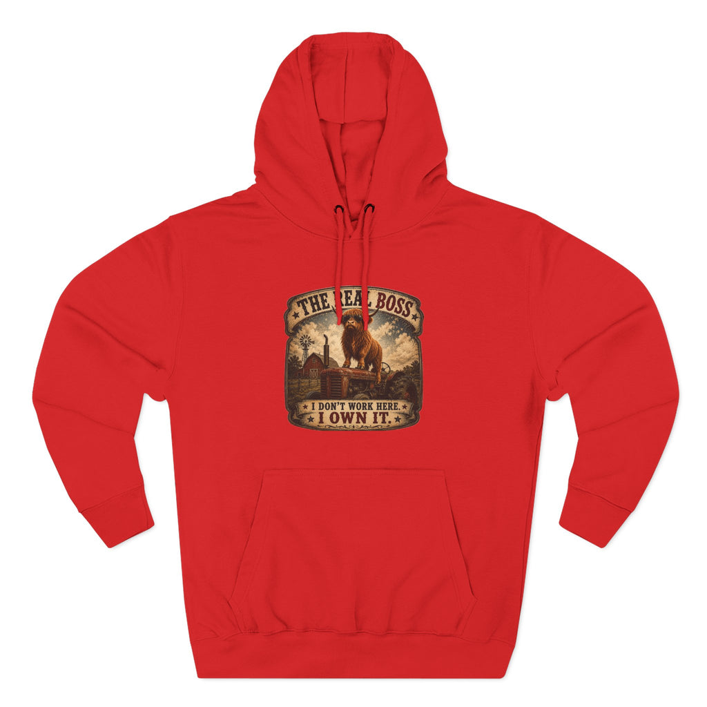 The Real Boss Highland Cow Three-Panel Fleece Hoodie
