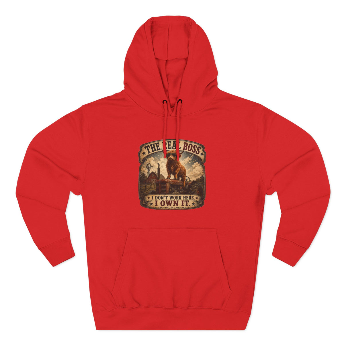 The Real Boss Highland Cow Three-Panel Fleece Hoodie