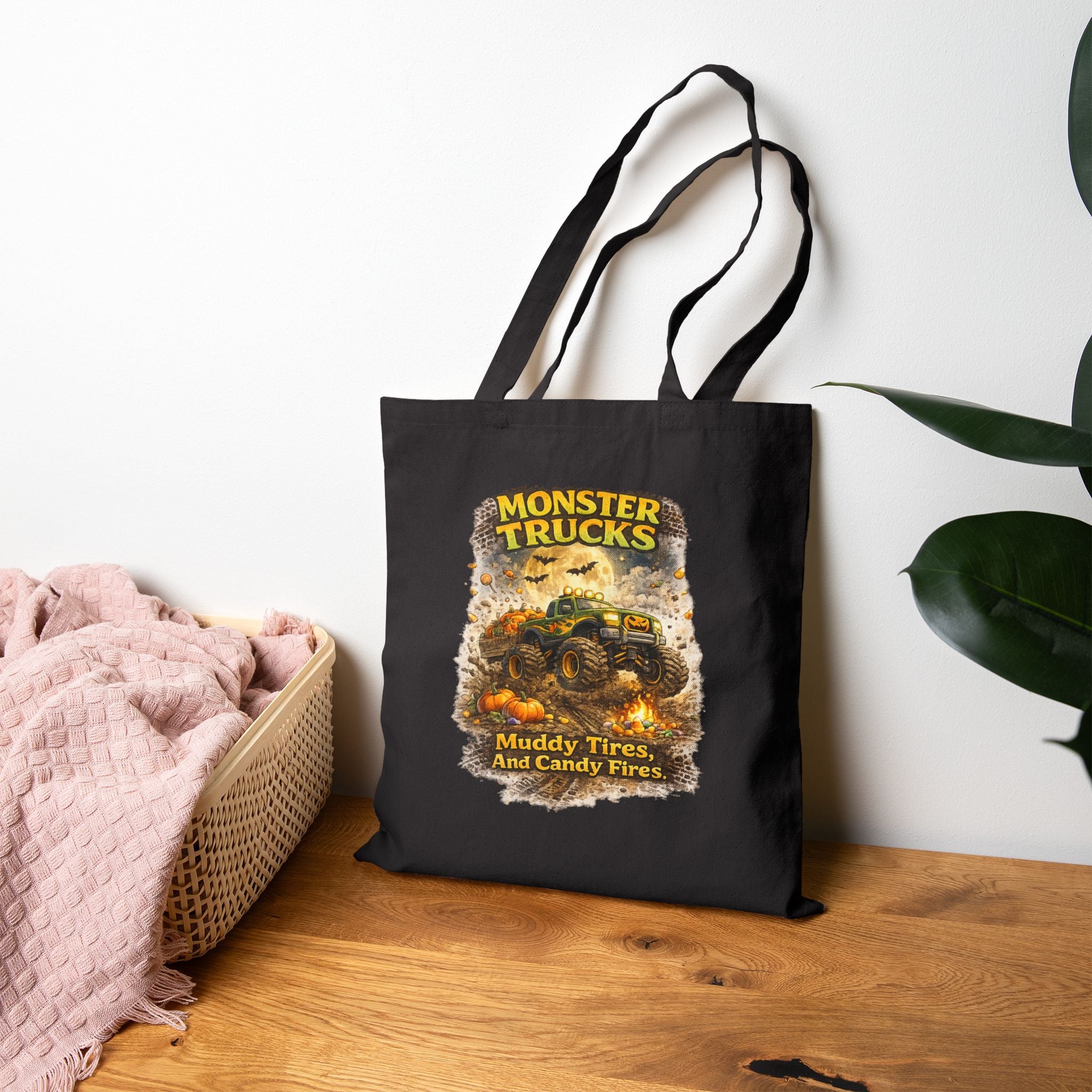 Monster Trucks Tote Bag — "Muddy Tires And Candy Flies" Cotton Canvas Shopper