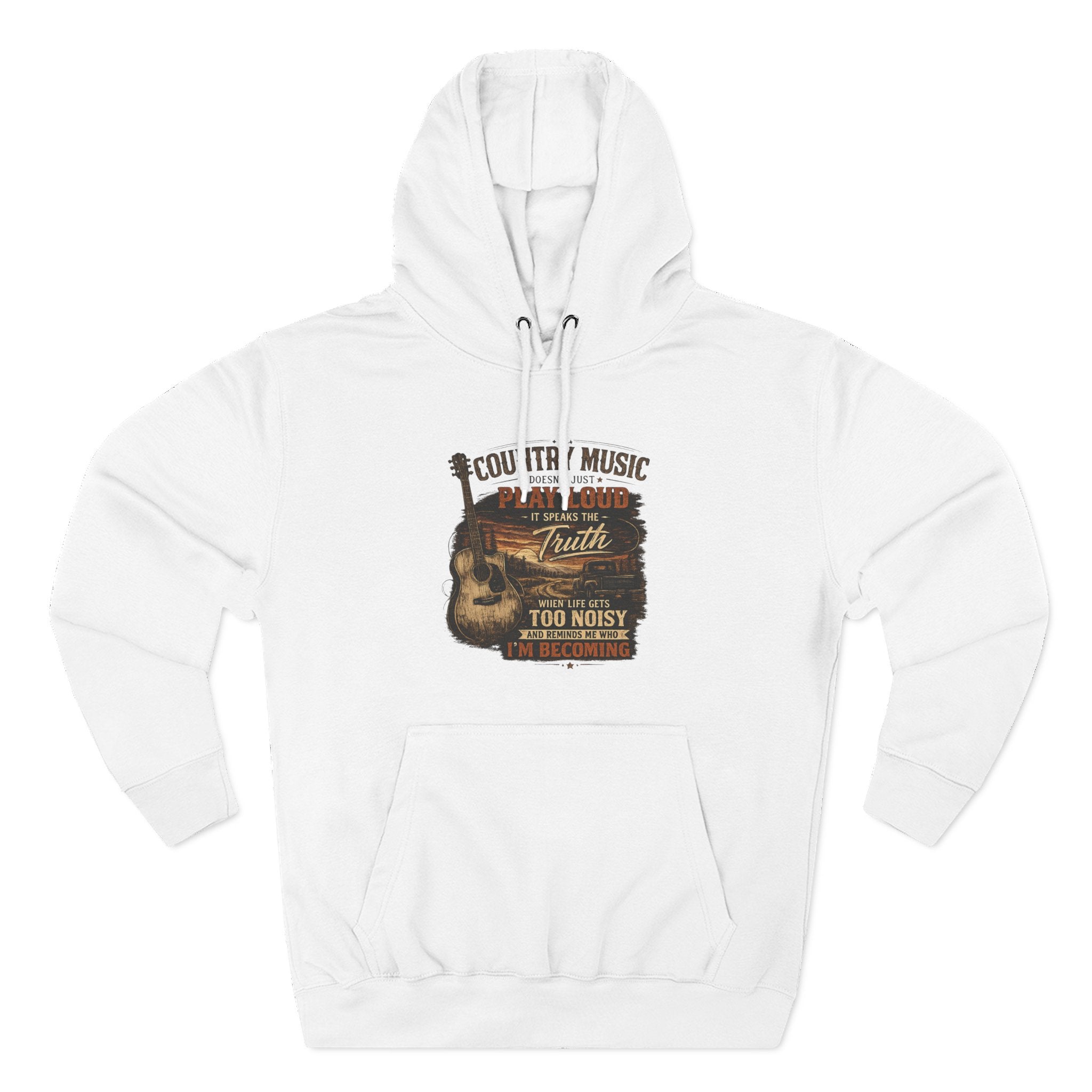 Country Music Guitar Hoodie — "Country Music: Too Loud For The City" Fleece Sweatshirt