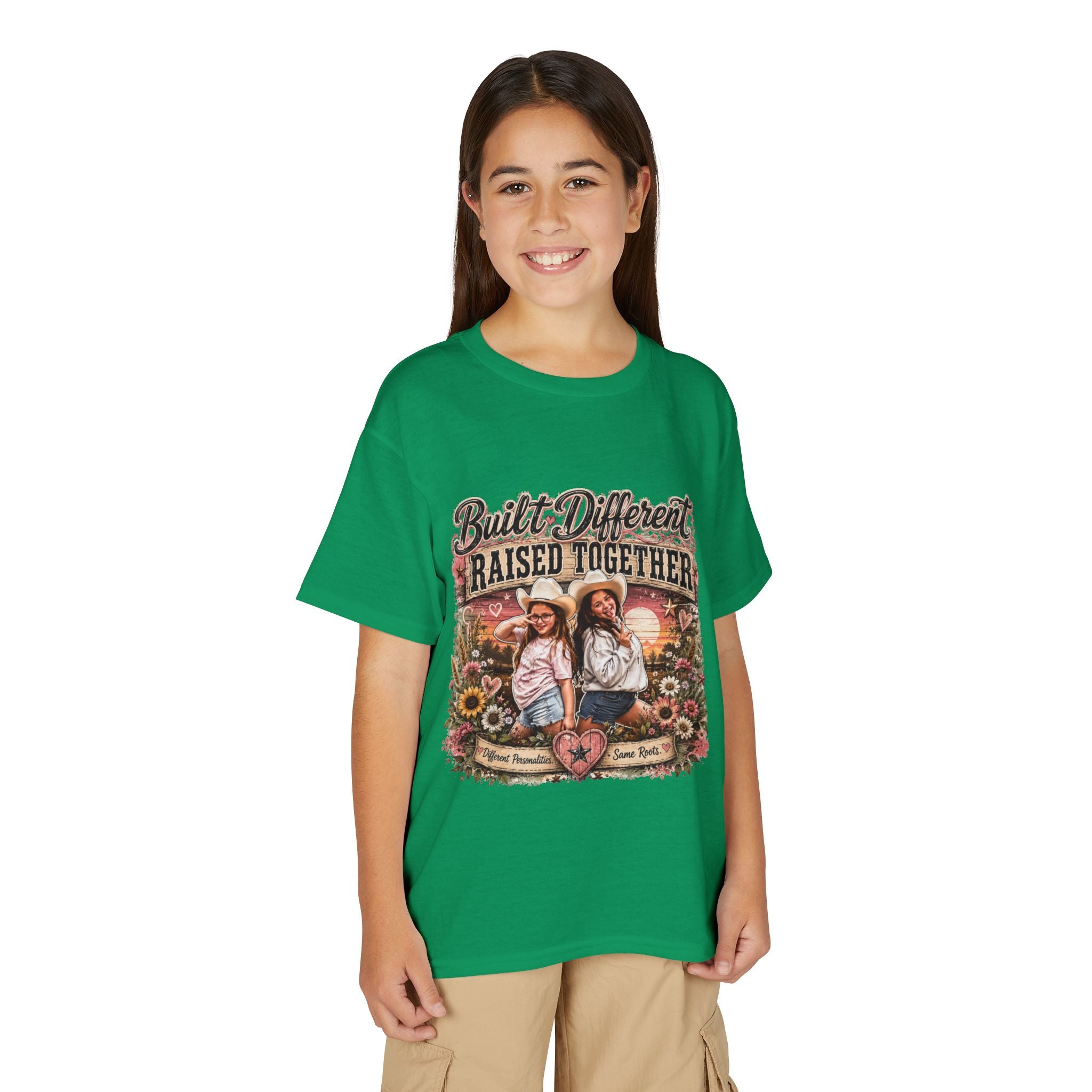 "Built Different, Raised Together" Siblings Vintage Floral Tee — Youth T-Shirt