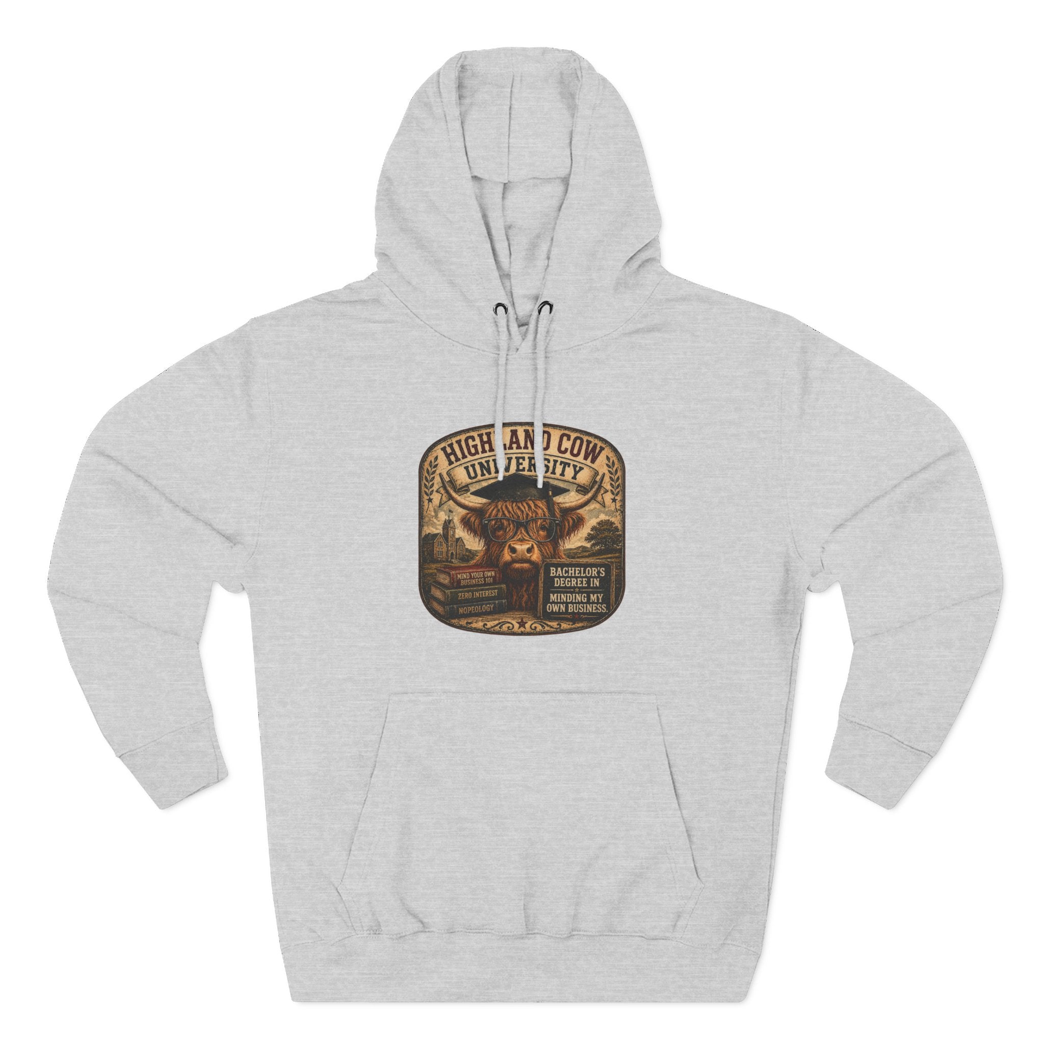 Highland Cow University Three-Panel Fleece Hoodie