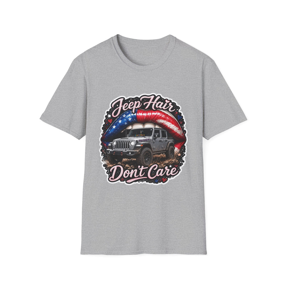 Jeep Hair Don't Care T-Shirt — American Flag Lips Off‑Road Graphic Tee