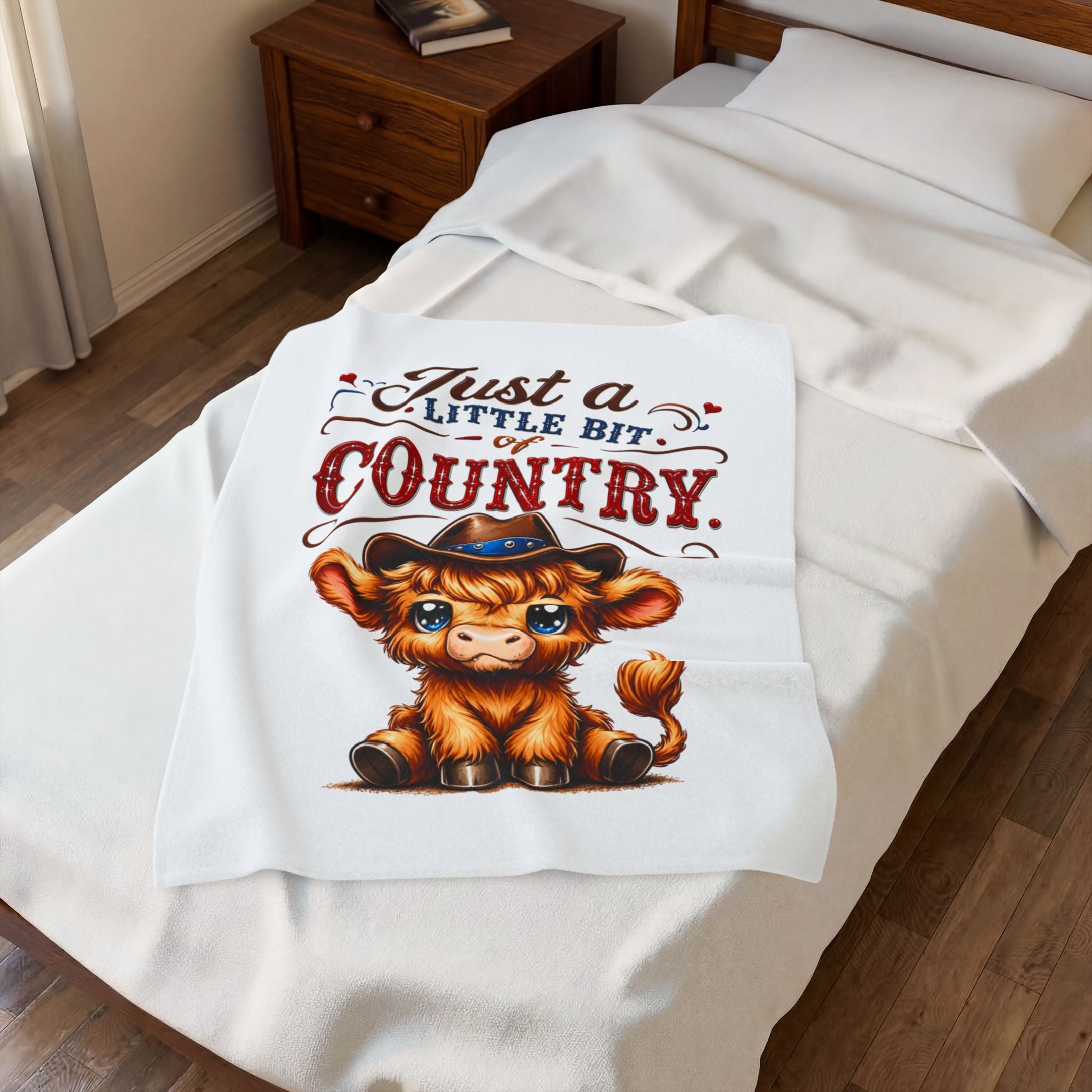 Just a Little Bit of Country Velveteen Plush Blanket — Cute Cowboy Calf Throw for Farm & Country Lovers