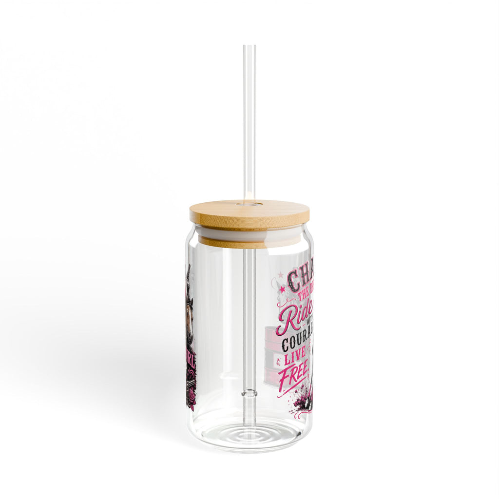 "Chase the Dream" Horse Racing Design, 16oz Glass Jar with Straw - Sipper Glass
