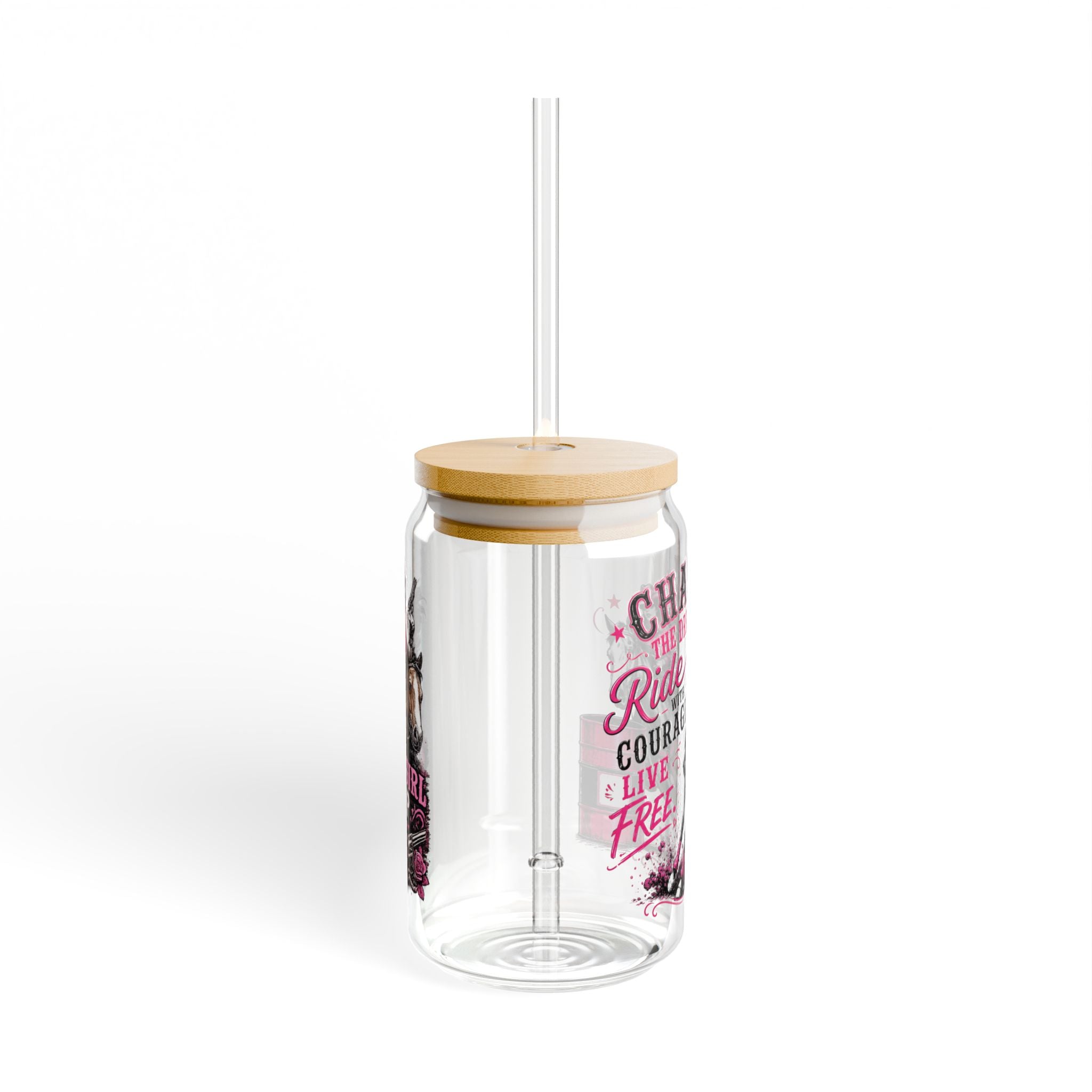 "Chase the Dream" Horse Racing Design, 16oz Glass Jar with Straw - Sipper Glass