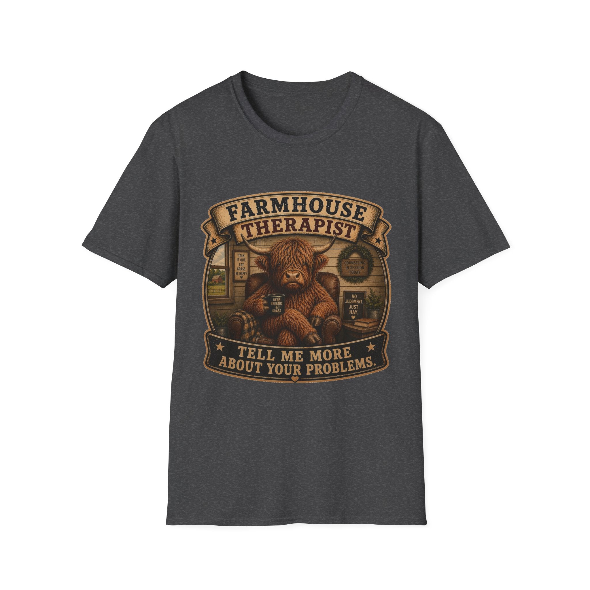 Farmhouse Therapist Highland Cow Unisex Softstyle T-Shirt