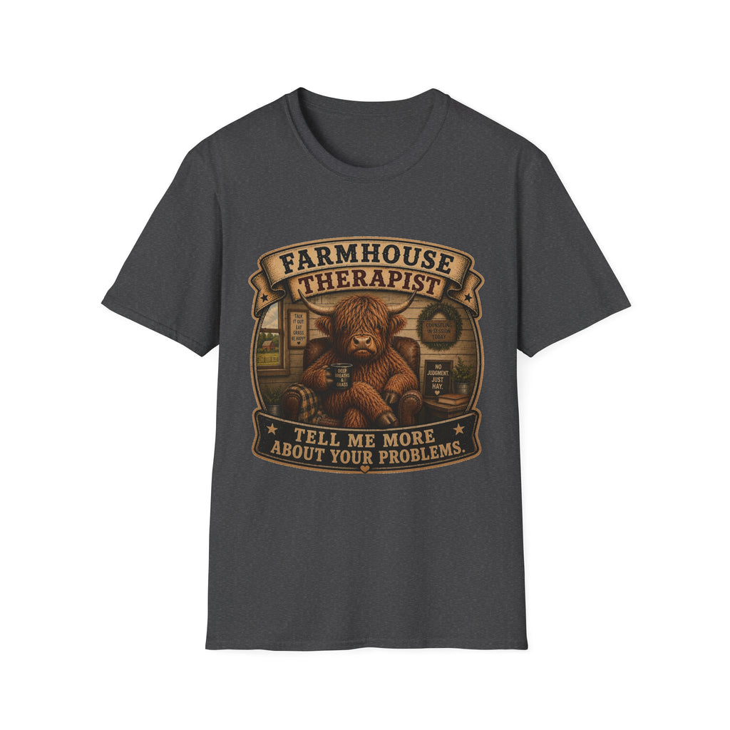 Farmhouse Therapist Highland Cow Unisex Softstyle T-Shirt