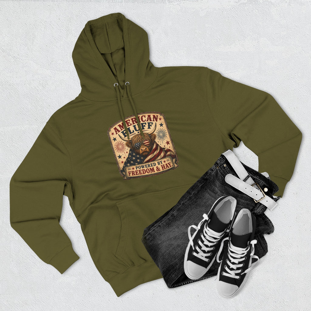 American Fluff Highland Cow Three-Panel Fleece Hoodie