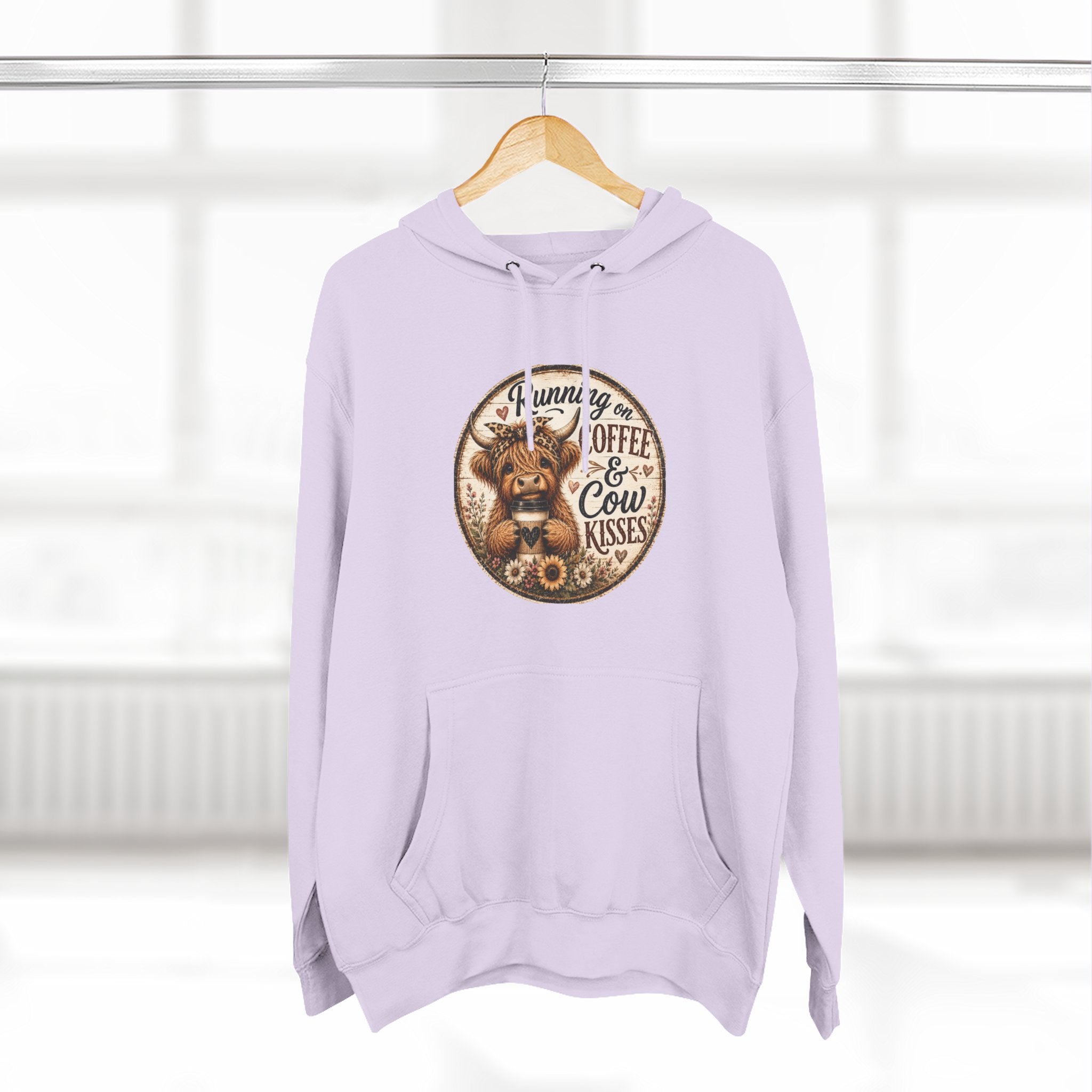 Running on Coffee & Cow Kisses Three-Panel Fleece Hoodie