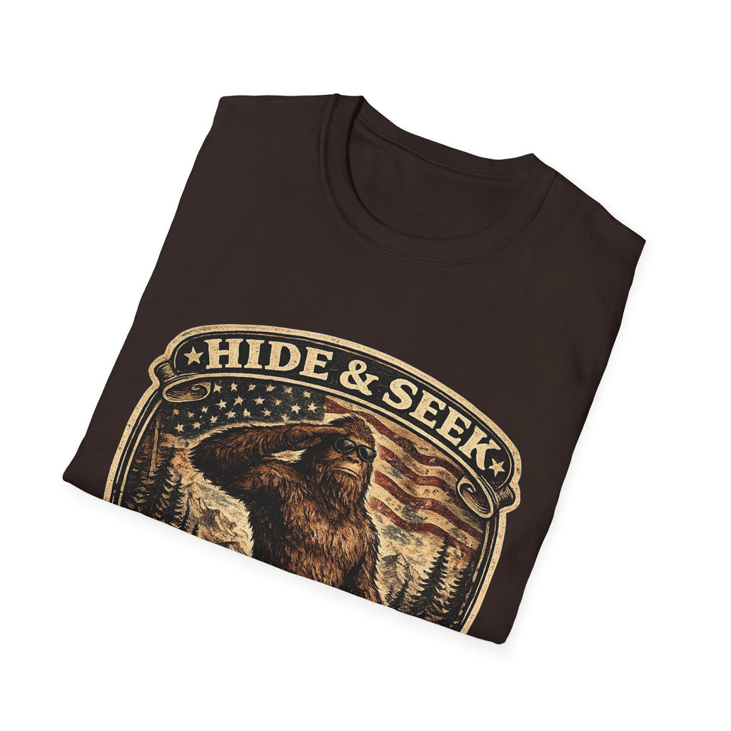 Sasquatch 'Hide & Seek' Graphic T-Shirt — Vintage Bigfoot Tee