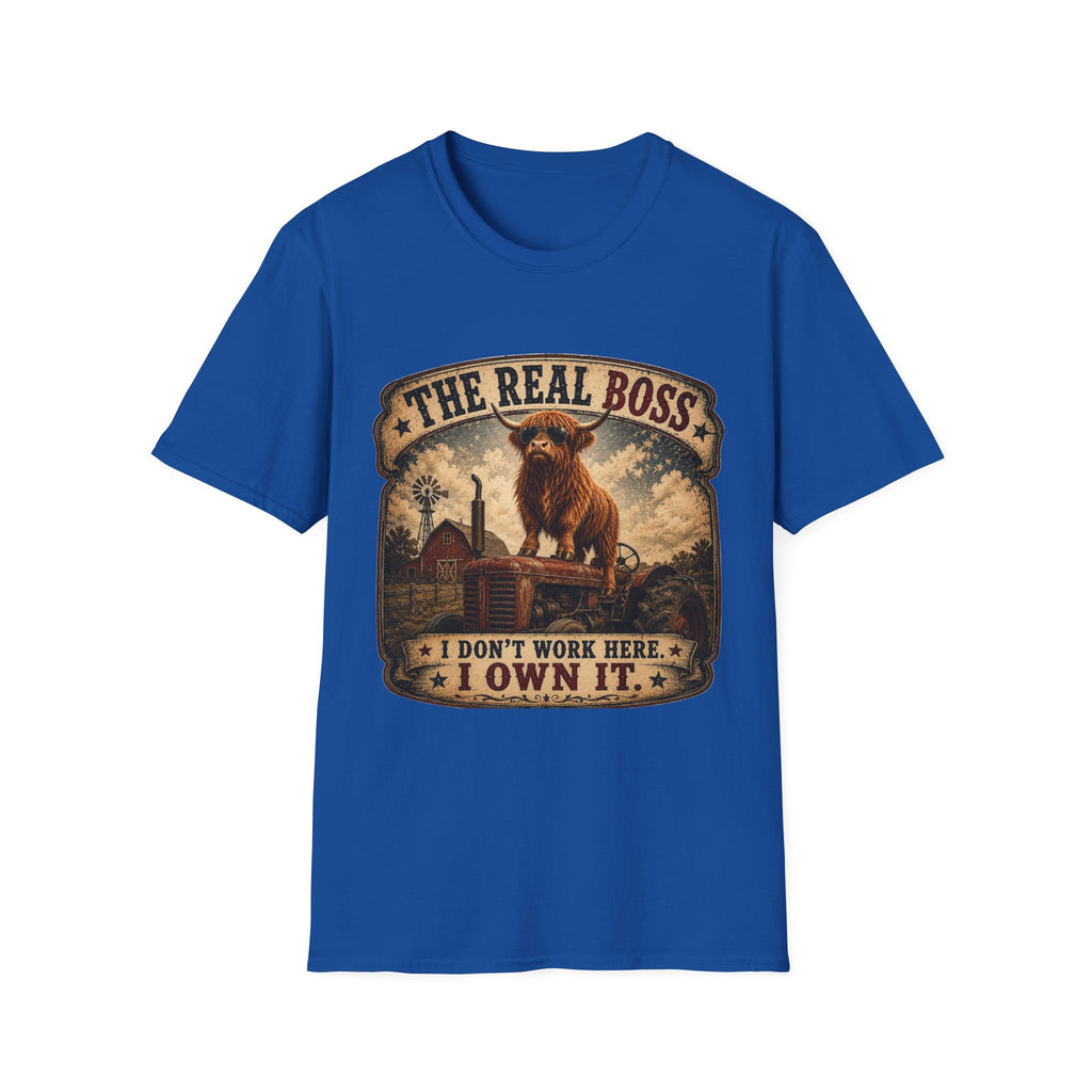 The Real Boss Highland Cow Unisex Softstyle T-Shirt