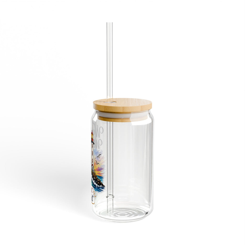 Lighthouse Sipper Glass 16oz – "Weather the Waves" Inspirational Travel Tumbler