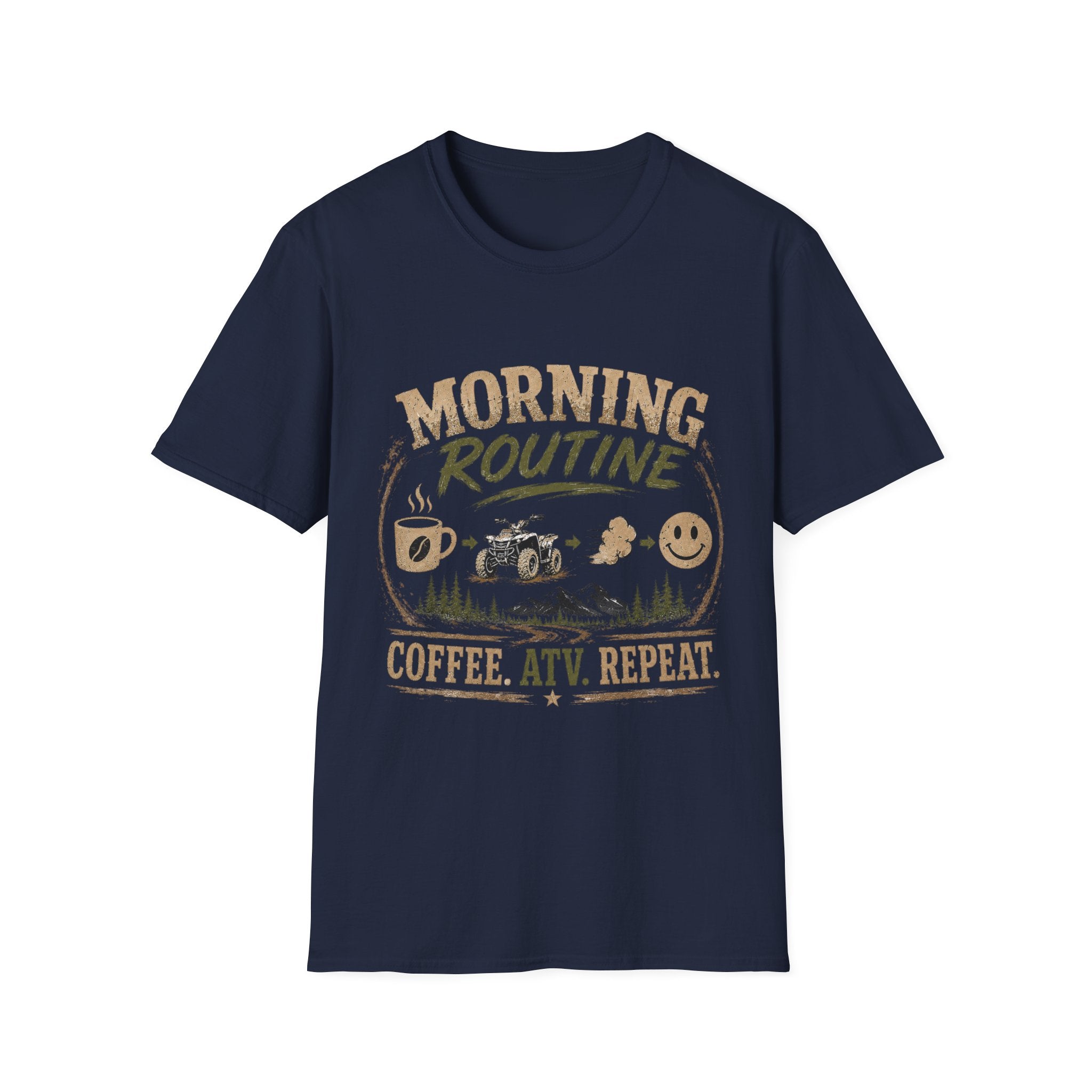 Morning Routine T-Shirt — “Coffee. ATV. Repeat.” Outdoor Adventure Graphic Tee