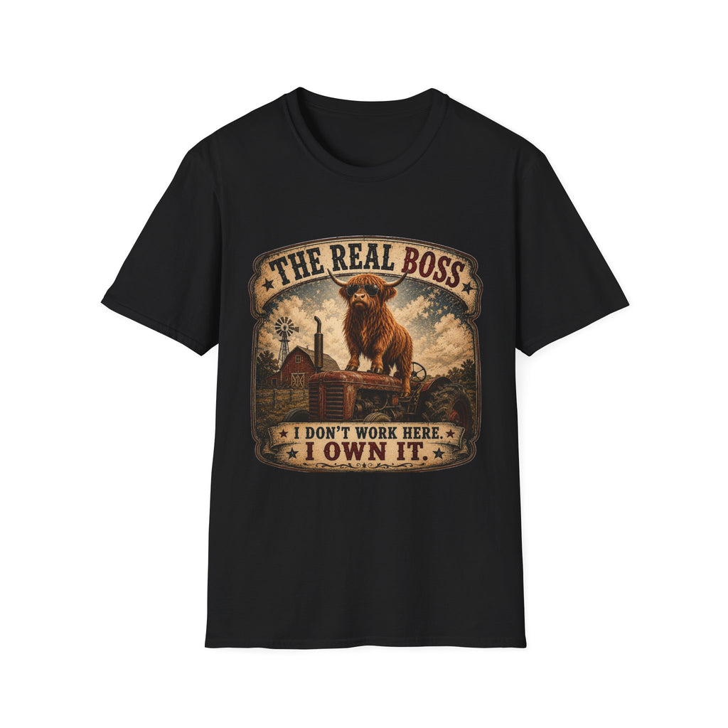 The Real Boss Highland Cow Unisex Softstyle T-Shirt