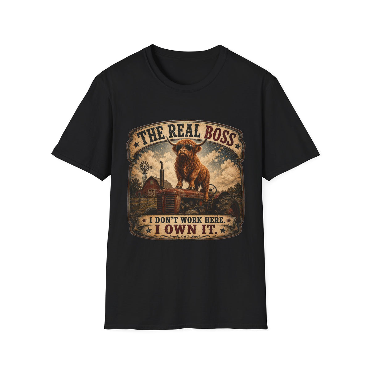 The Real Boss Highland Cow Unisex Softstyle T-Shirt