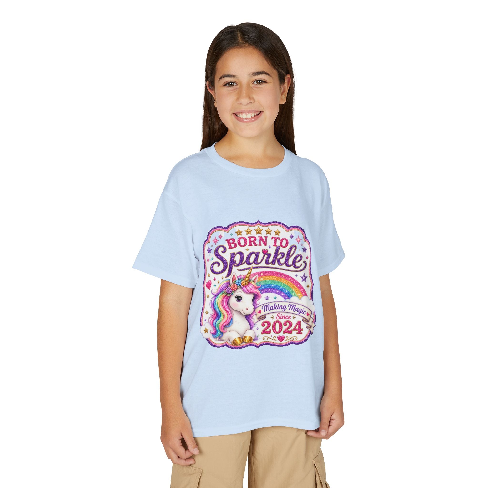 "Born to Sparkle" Unicorn Rainbow 2024 Youth Tee Kids — T-Shirt