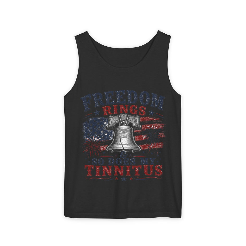 Freedom Rings Tank Top — "Freedom Rings So Does My Tinnitus" Patriotic American Flag Tee