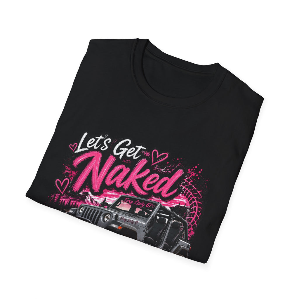 Jeep 'Let's Get Naked' Graphic T-Shirt — (Pink) Funny Off-Roading Top