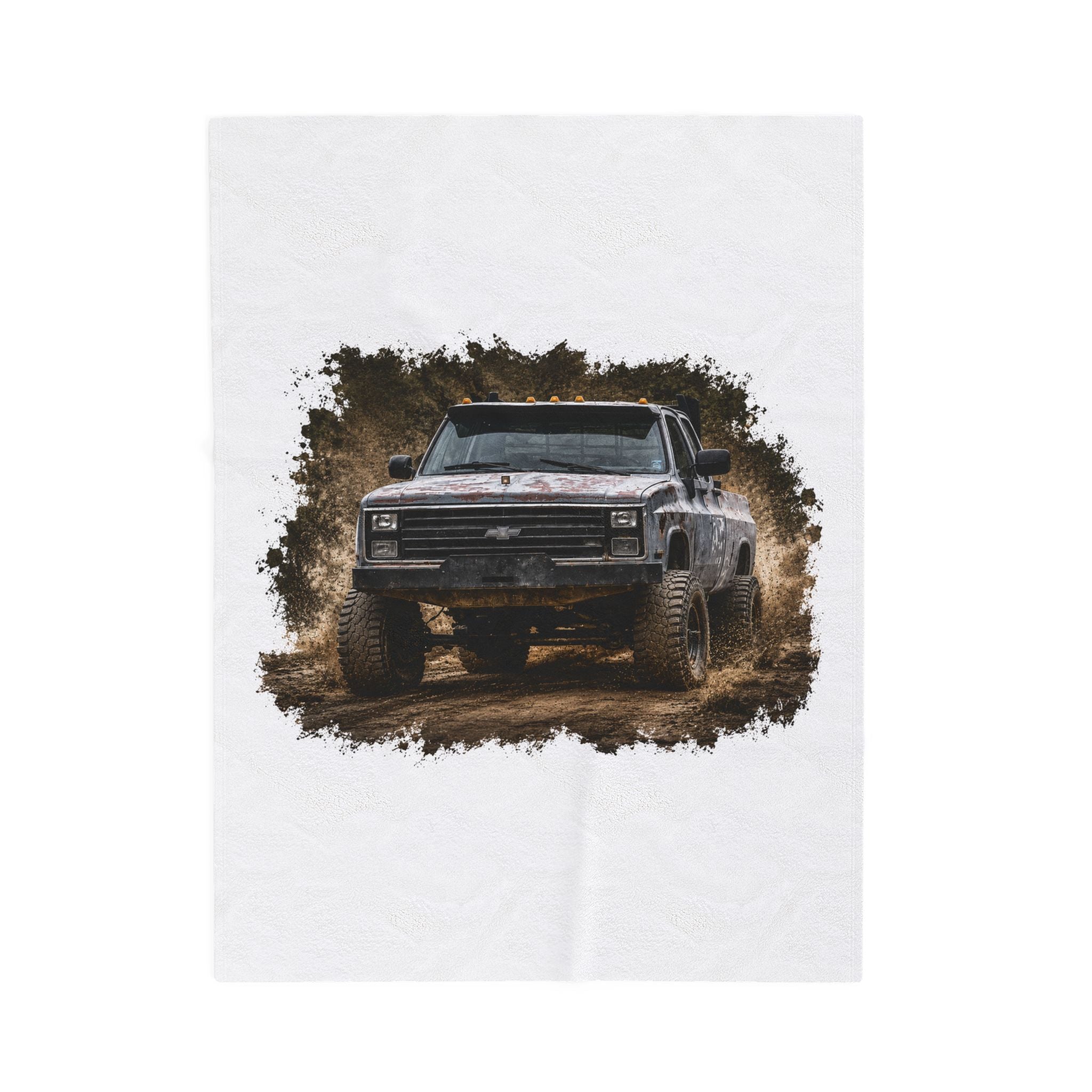 Off-Road Truck Velveteen Plush Blanket – Muddy 4x4 Pickup Graphic Throw
