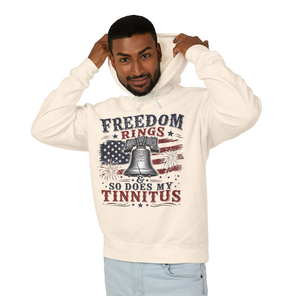 Freedom Rings Hoodie — "Freedom Rings So Does My Tinnitus" Patriotic Bell Pullover