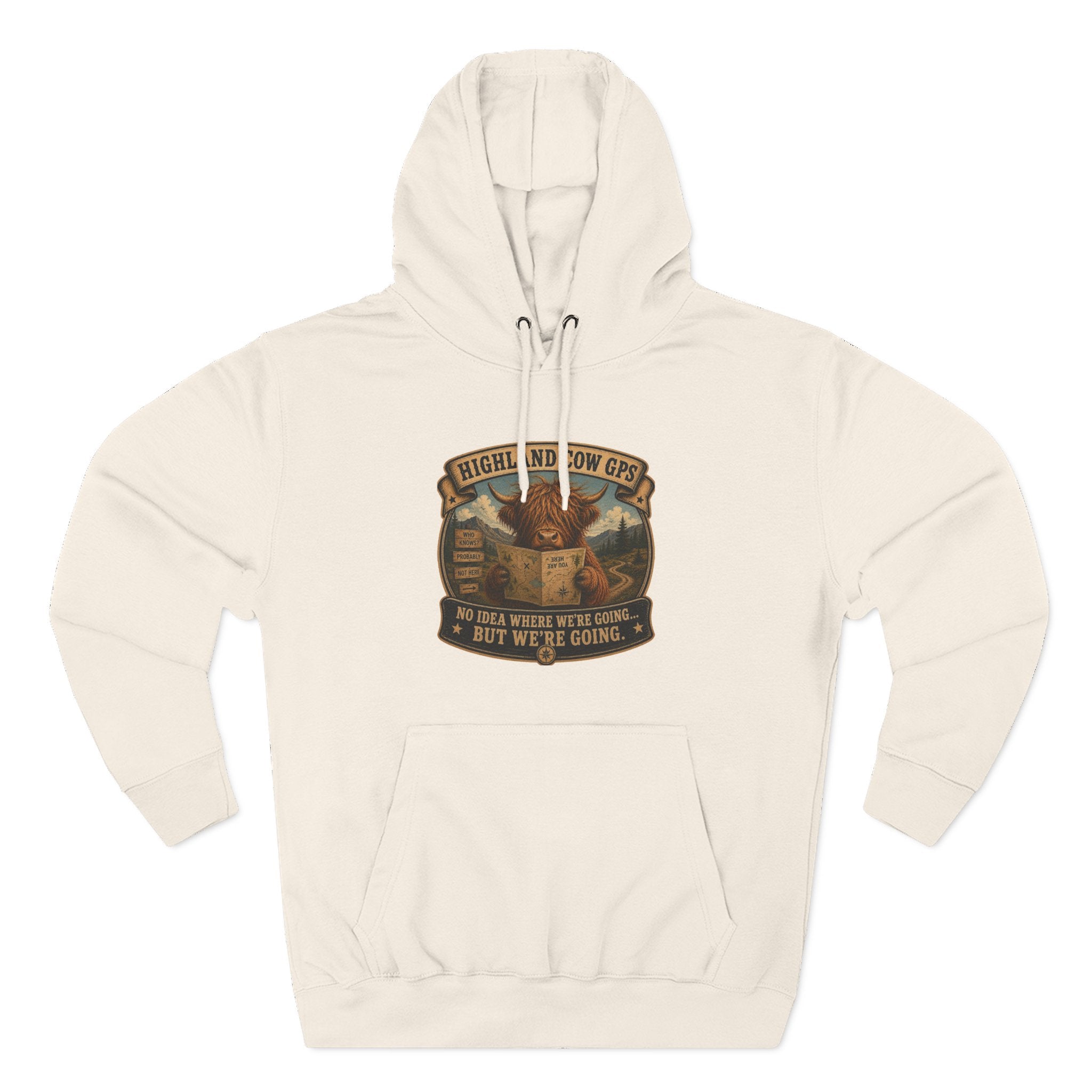 Highland Cow GPS Three-Panel Fleece Hoodie