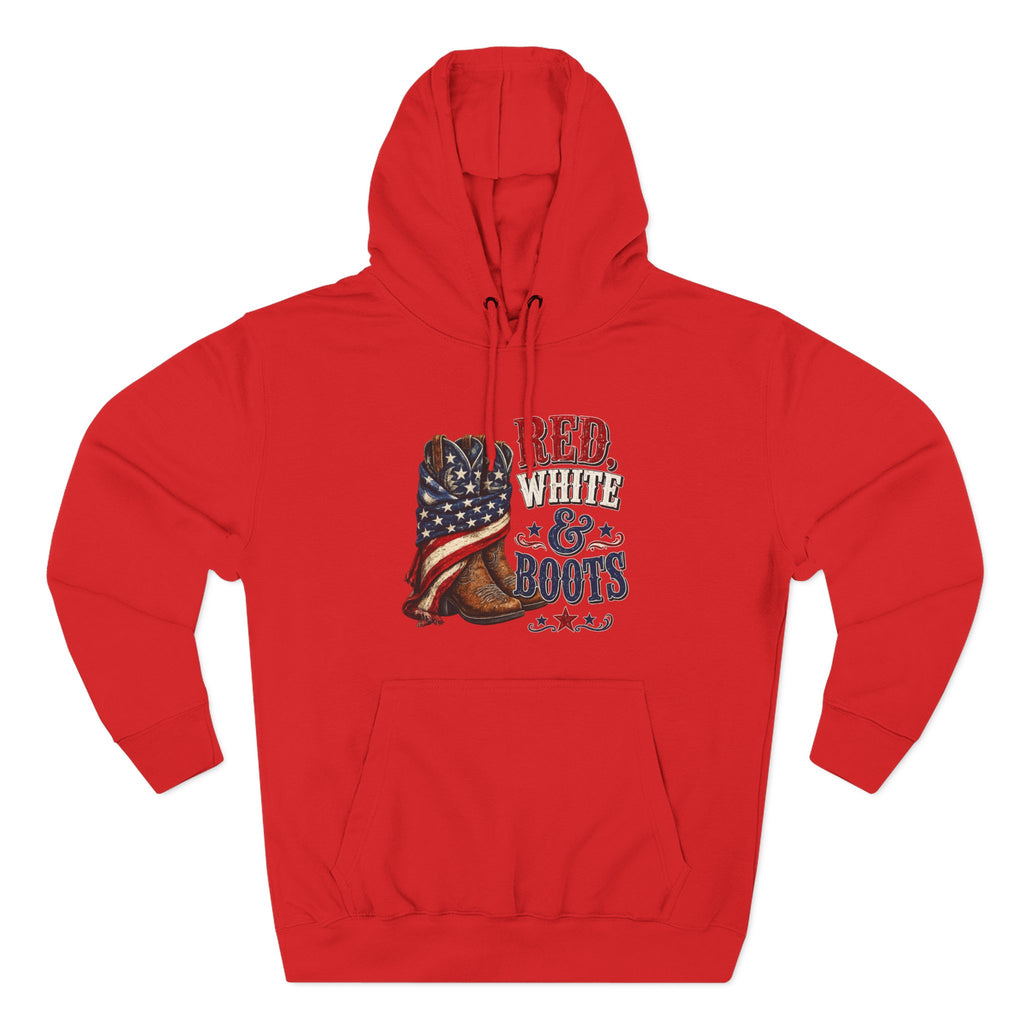 Patriotic 'Red White & Boots' Hoodie — American Flag Cowboy Boots Pullover