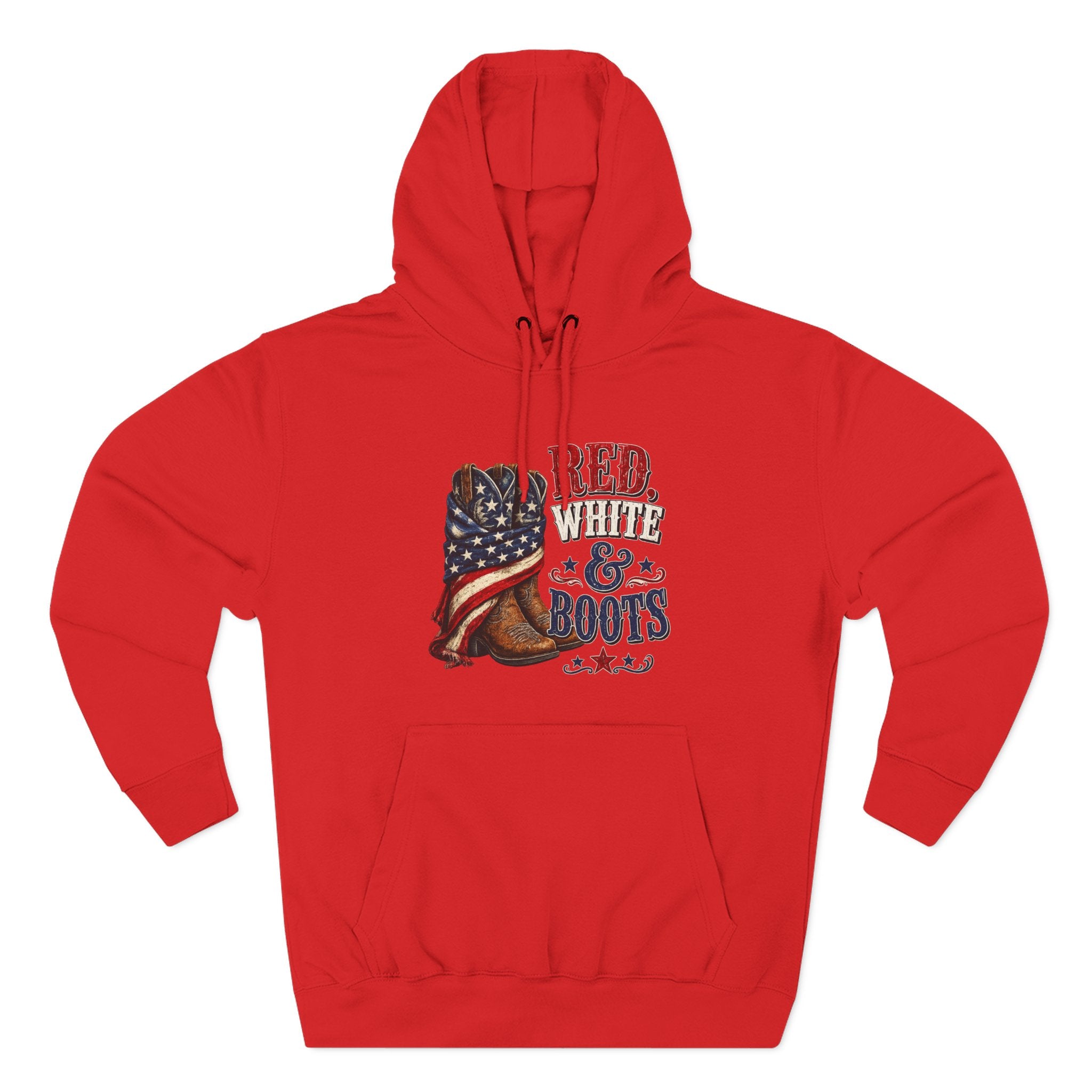 Patriotic 'Red White & Boots' Hoodie — American Flag Cowboy Boots Pullover