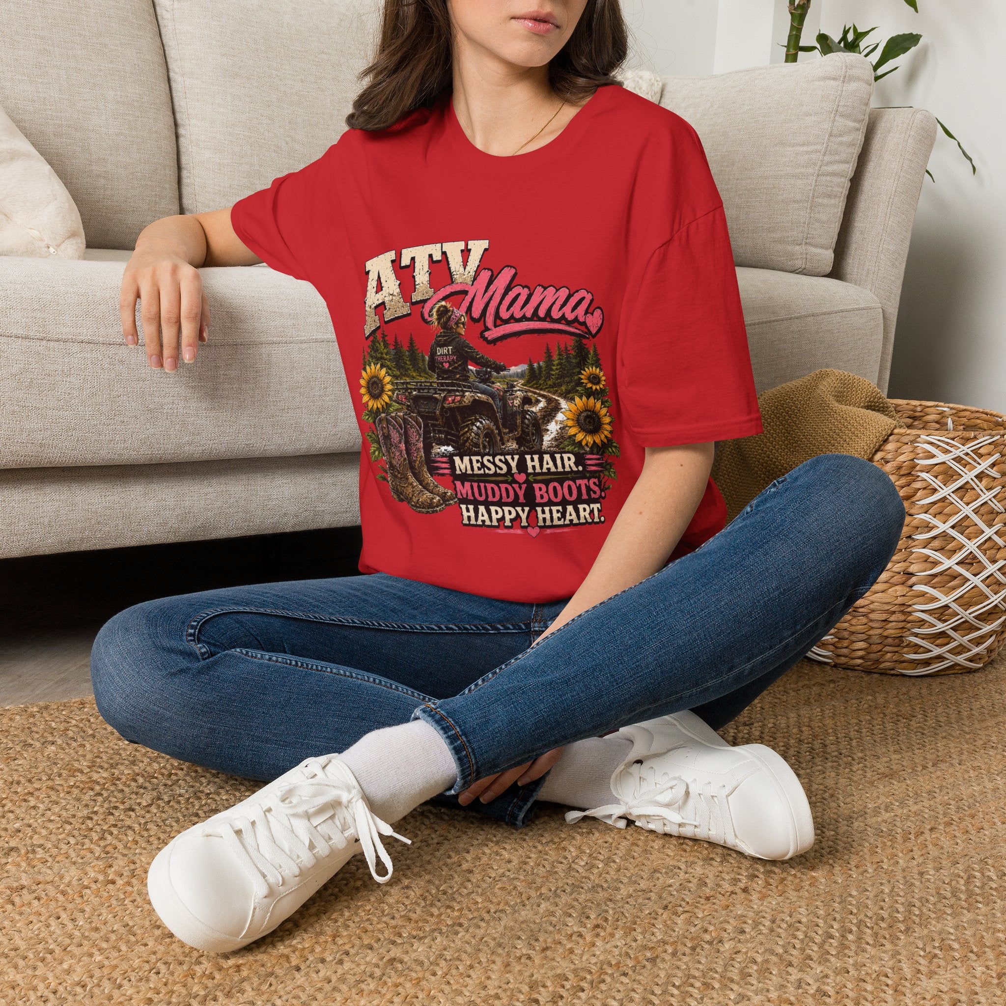ATV Mama T-Shirt — Messy Hair, Muddy Boots Graphic Tee for Moms