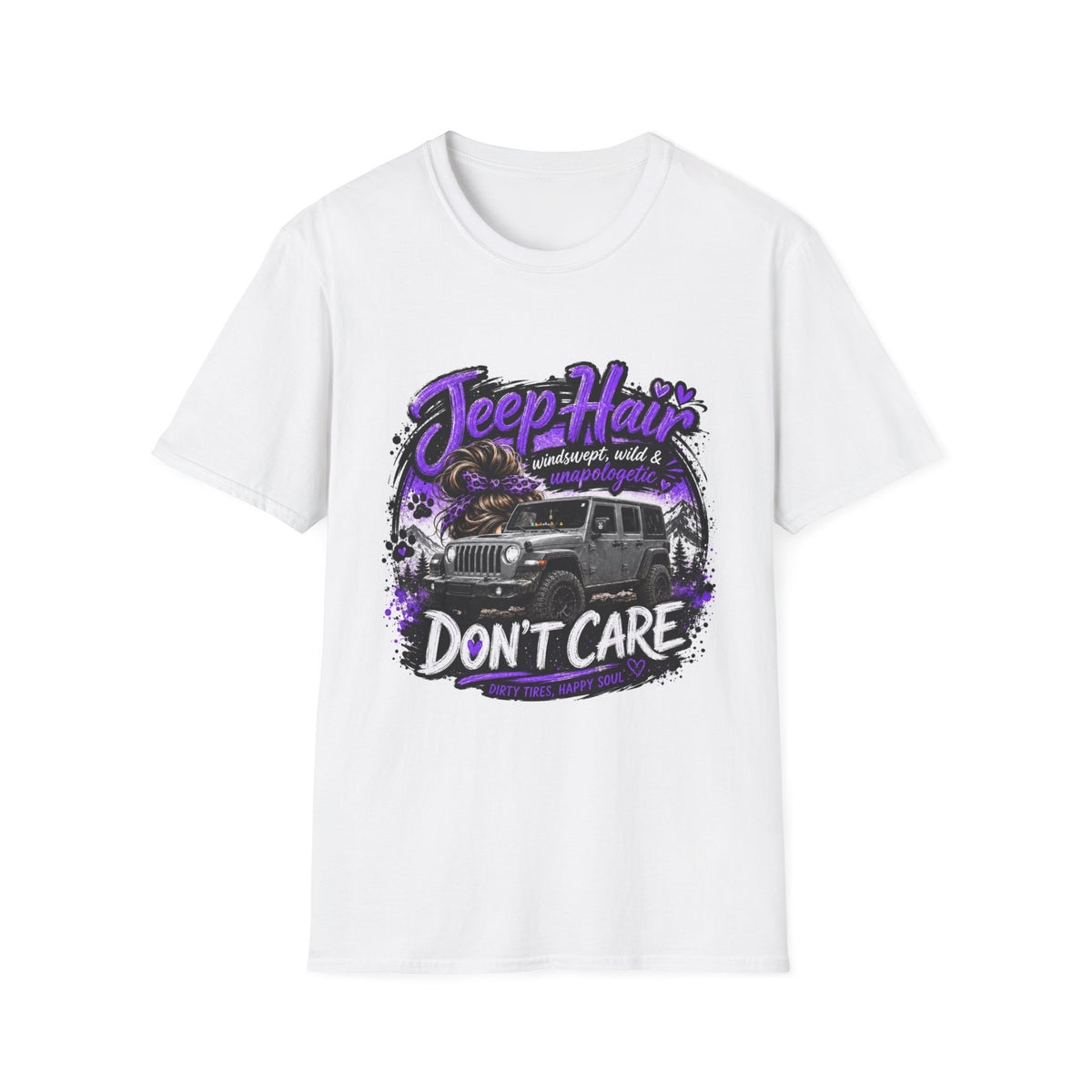 Jeep Hair Don't Care (Purple) Unisex Softstyle T-Shirt
