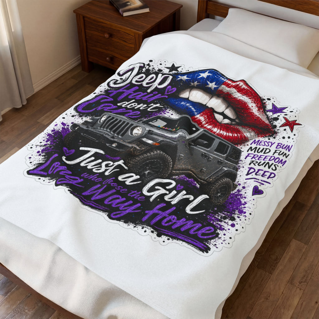 Just A Girl On A Long Way Home Jeep Velveteen Plush Blanket