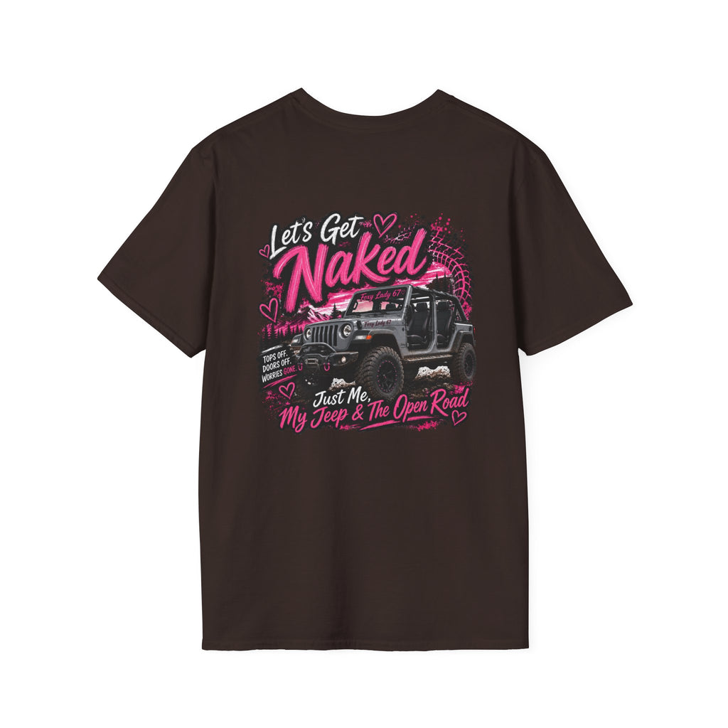 Lets Get Naked Jeep (design on front and back) Softstyle T-Shirt
