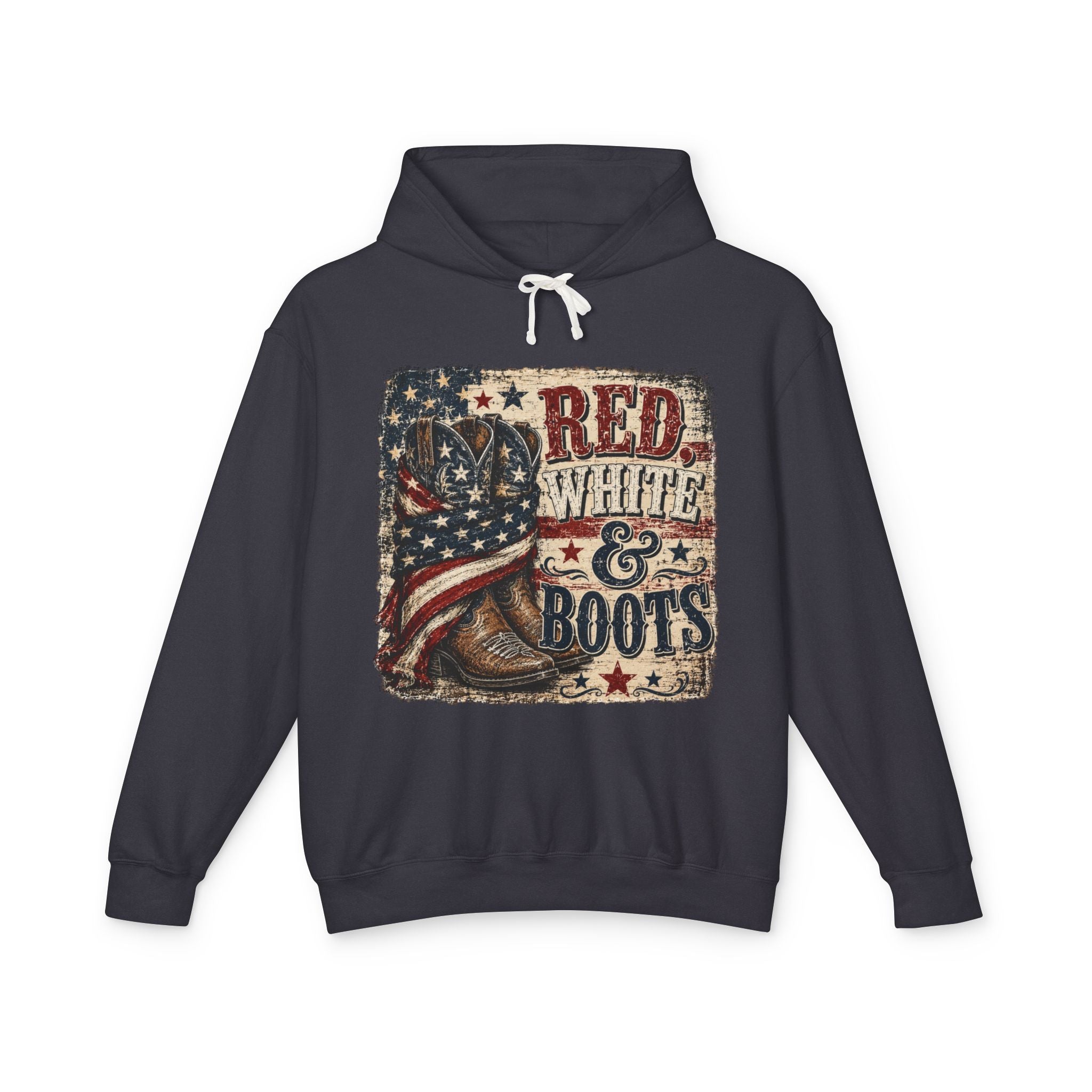Patriotic "Red White & Boots" Women's Hoodie — American Flag Cowboy Boot Graphic Hoodie