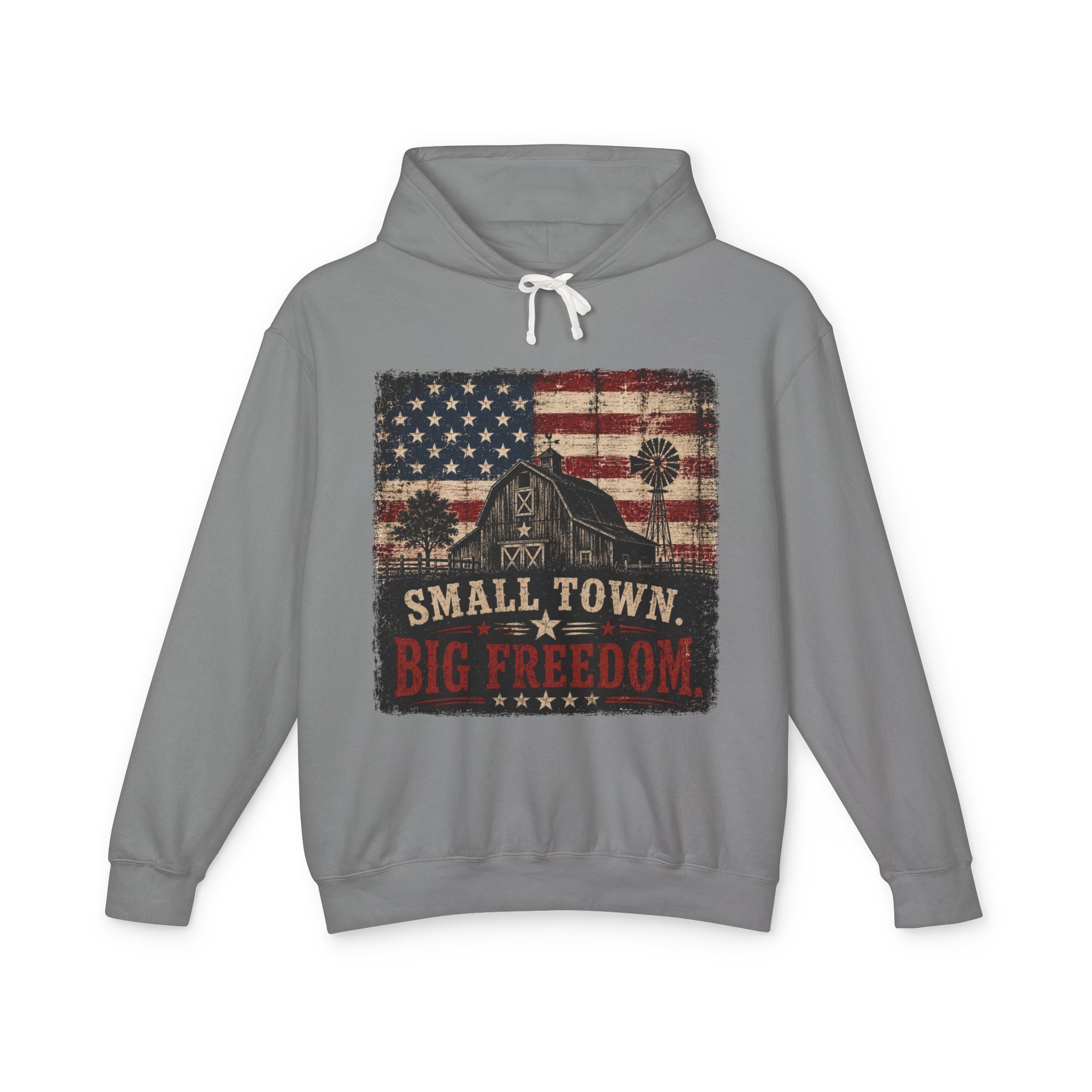 Small Town Big Freedom Hoodie — American Flag Vintage Patriot Sweatshirt