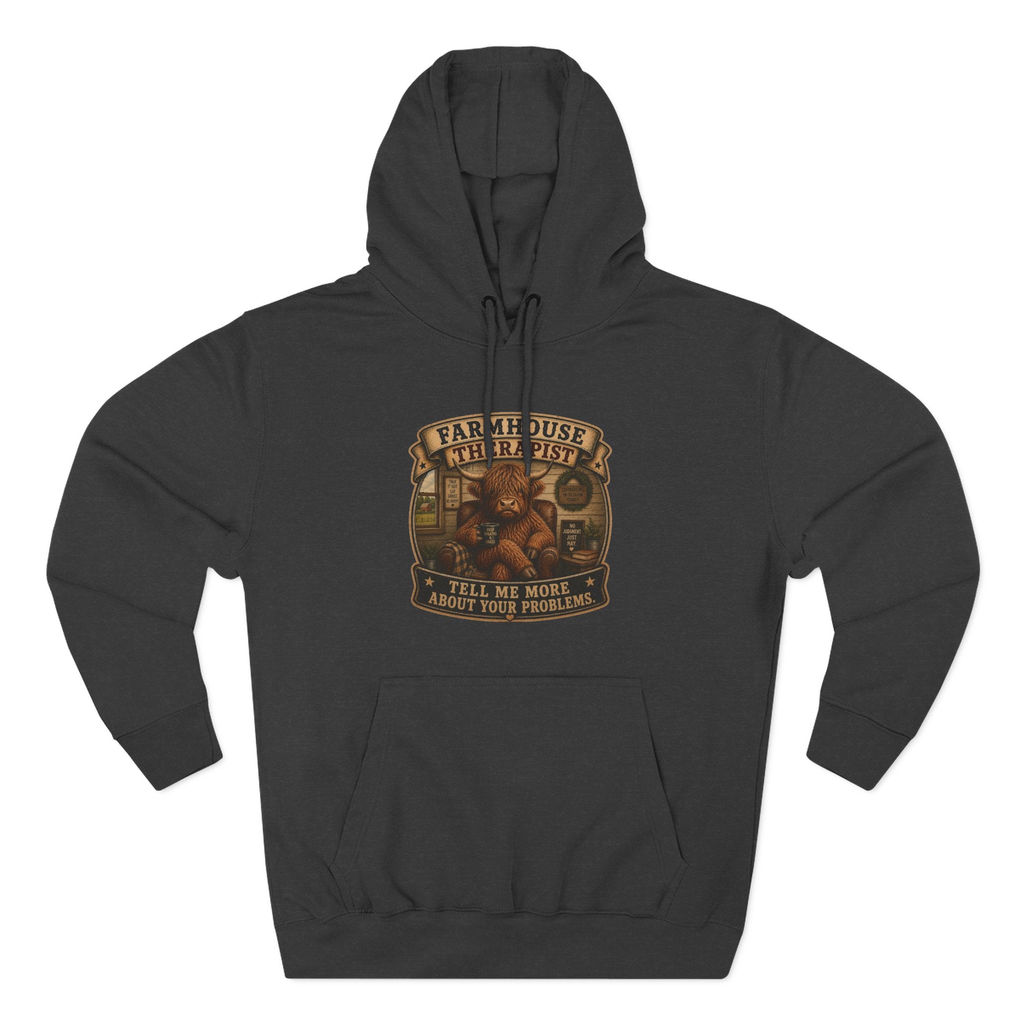 Farmhouse Therapist Highland Cow Three-Panel Fleece Hoodie