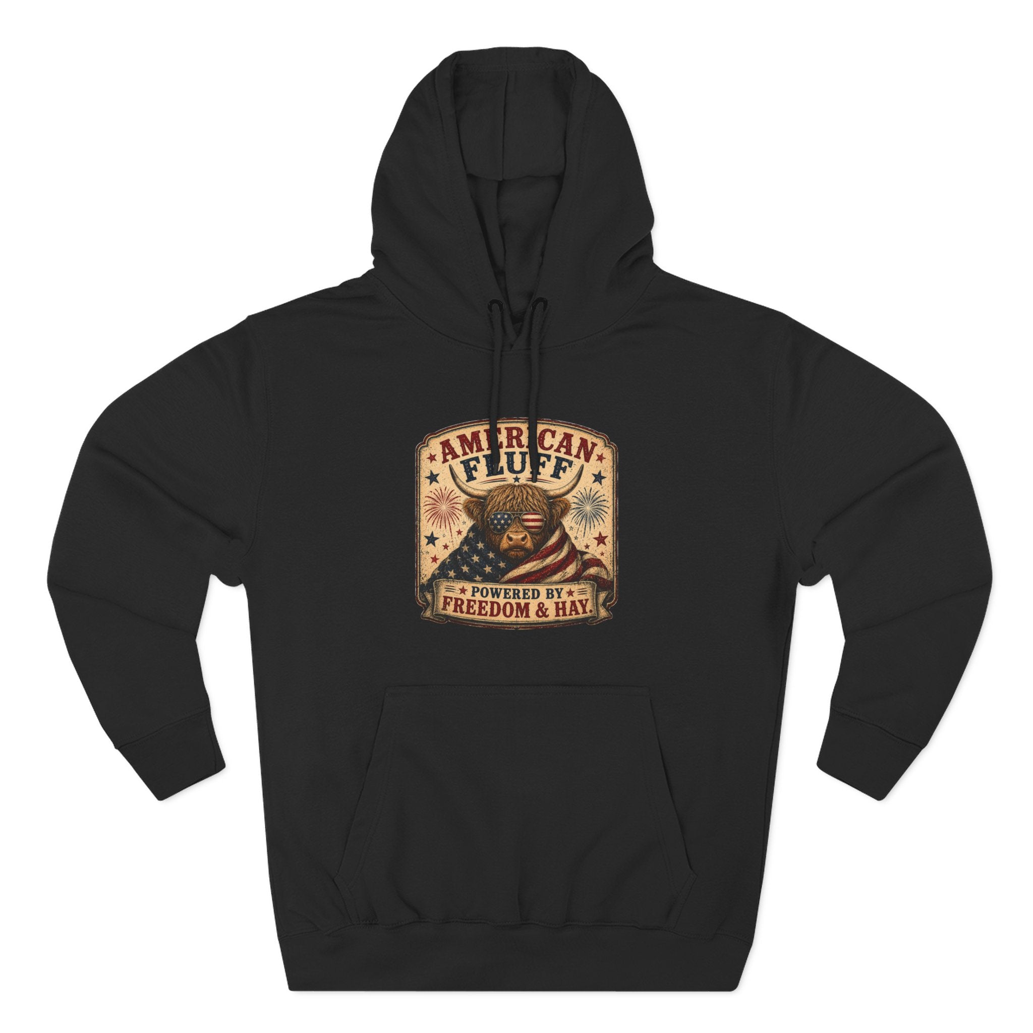 American Fluff Highland Cow Three-Panel Fleece Hoodie