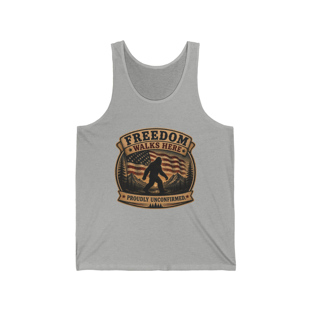 Freedom Walks Here Tank Top — Vintage Bigfoot American Flag Graphic