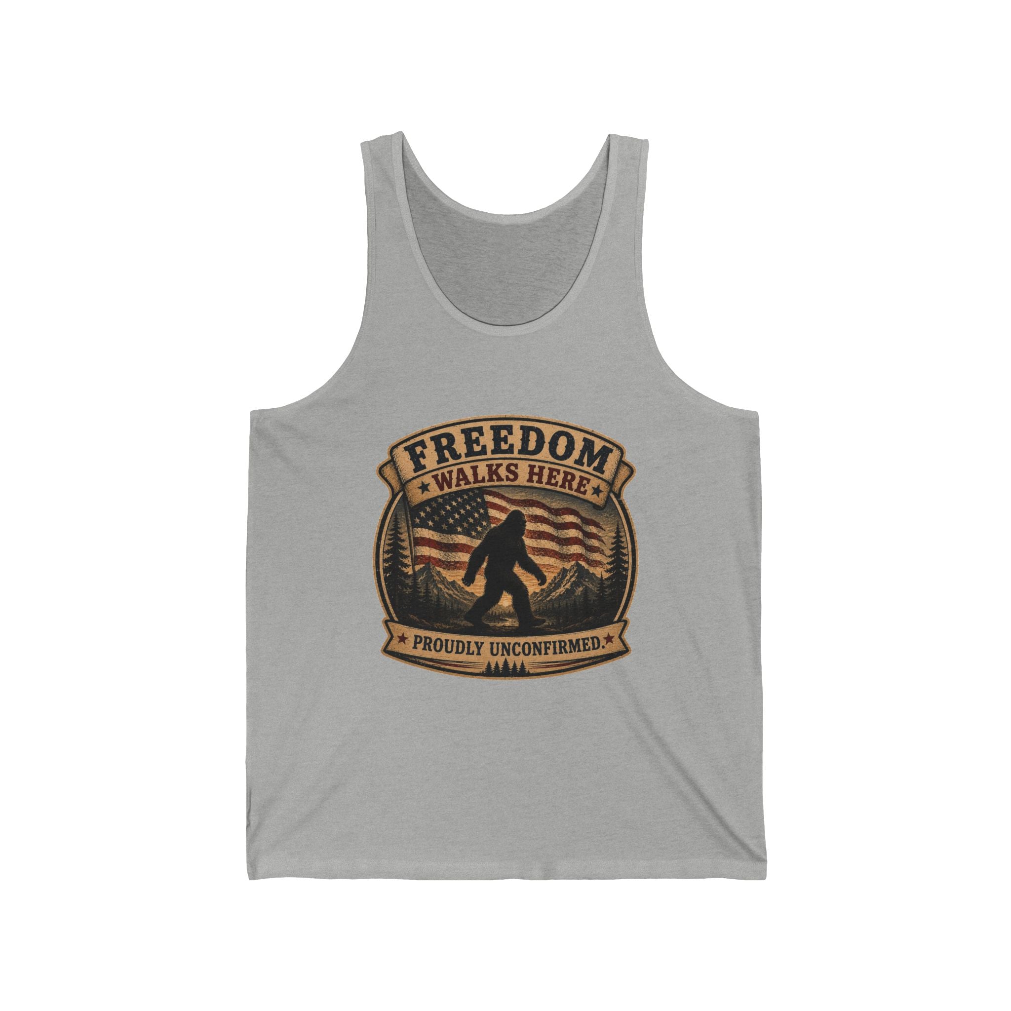 Freedom Walks Here Tank Top — Vintage Bigfoot American Flag Graphic