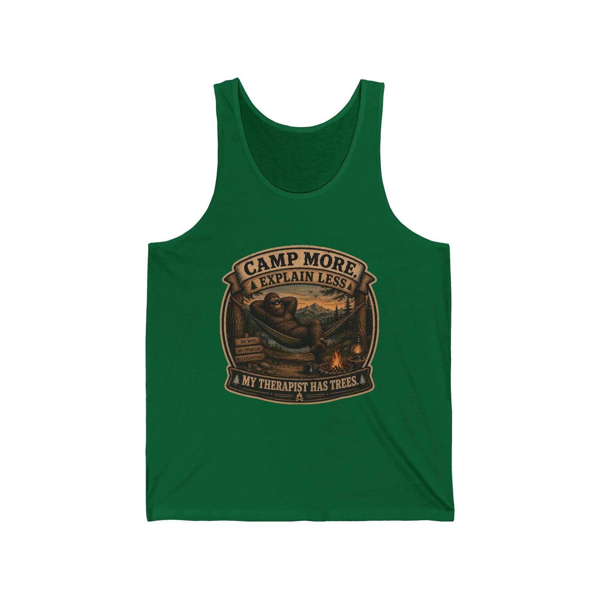 "Camp More, Explain Less" Camping Graphic Tank for Outdoors Lovers — Camp More Tank Top