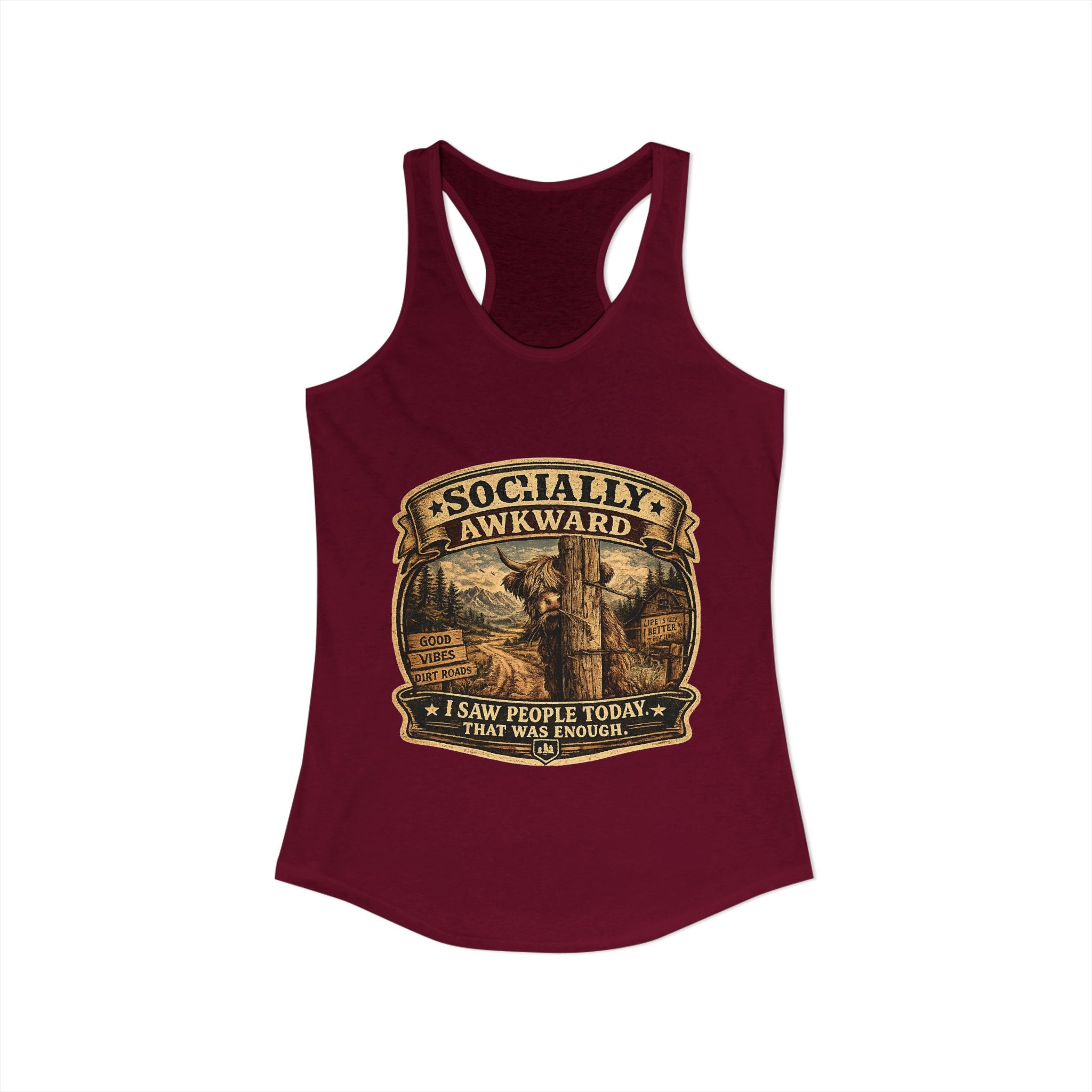 Socially Awkward Highland Cow Women's Ideal Racerback Tank
