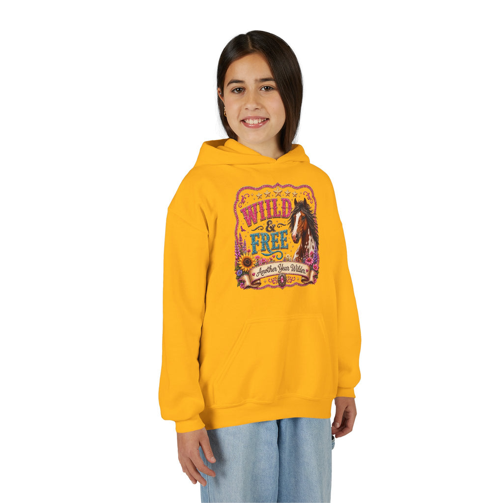 Youth Hoodie — "Wild & Free" Horse Graphic Pullover
