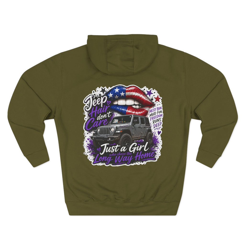 Patriotic 'Jeep Ain't Just a Girl Thing' – Graphic Fleece Pullover Jeep Driver Hoodie