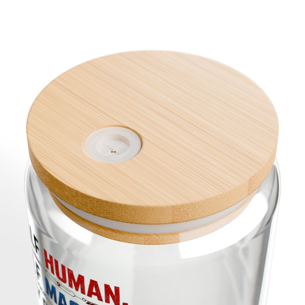 Half Human. Half Machine. Fully Caffeinated Glass Straw Cup, 16oz