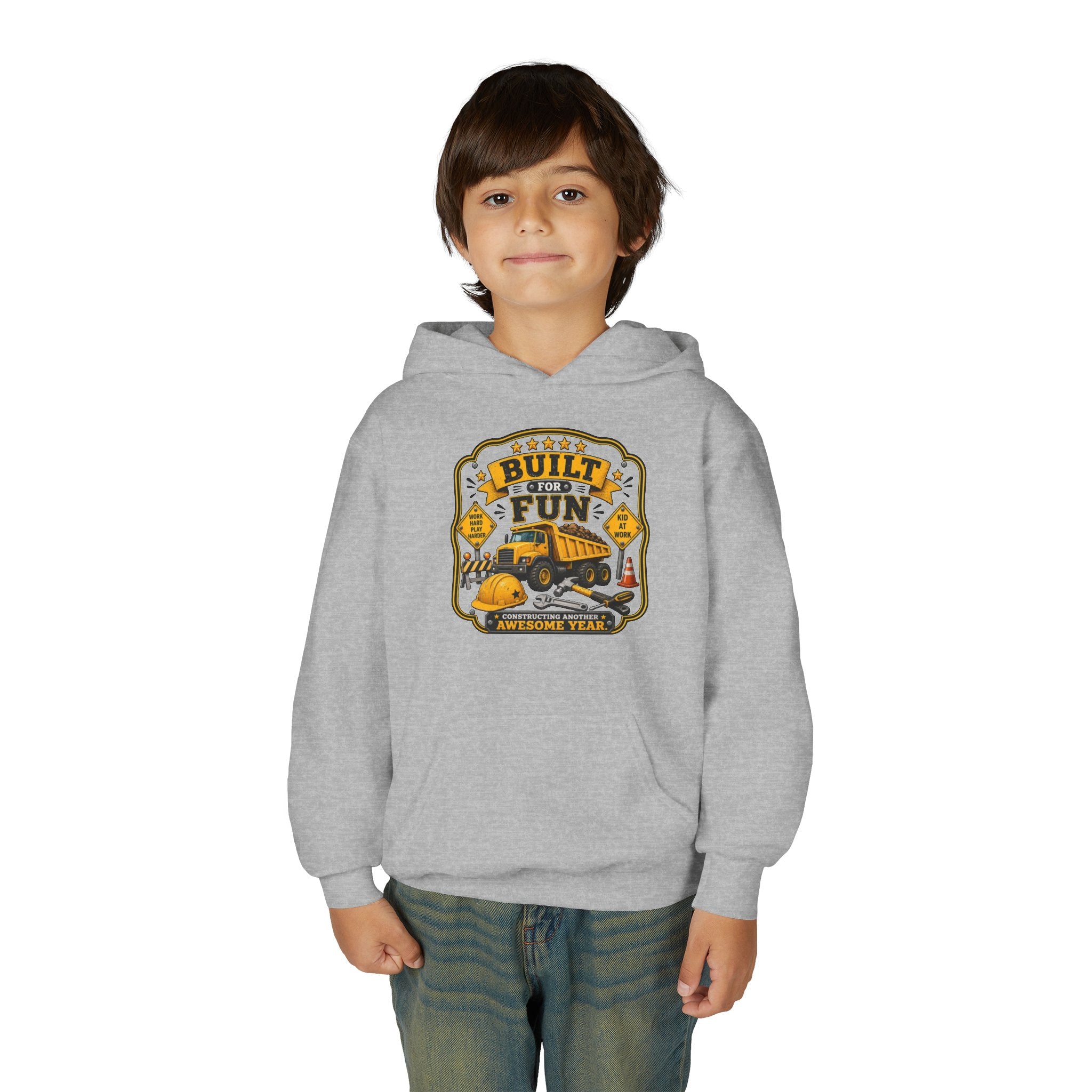 "Built for Fun" Construction Truck Pullover - Youth Hoodie