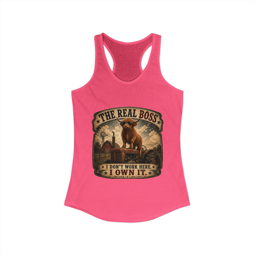 The Real Boss Highland Cow Women's Ideal Racerback Tank