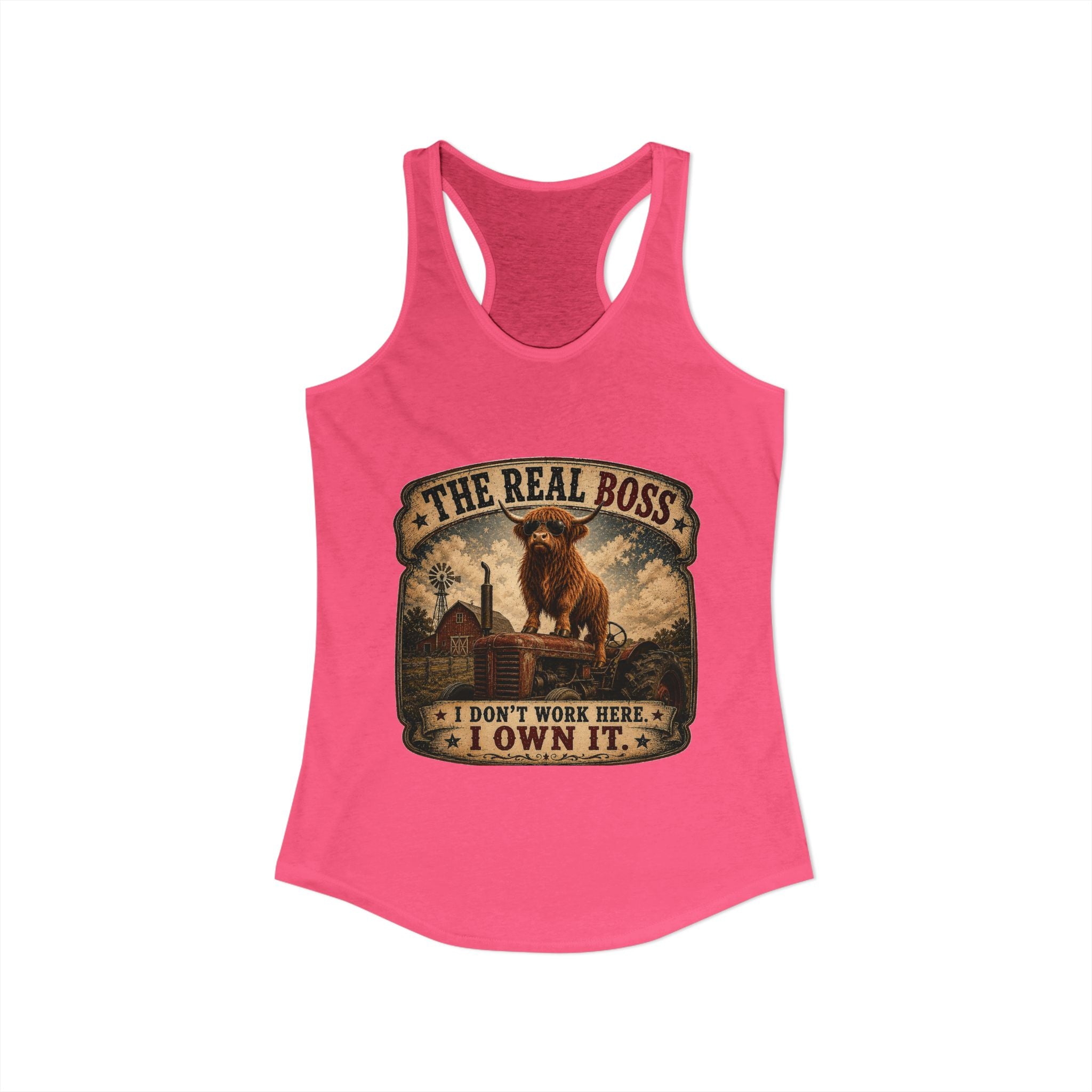 The Real Boss Highland Cow Women's Ideal Racerback Tank