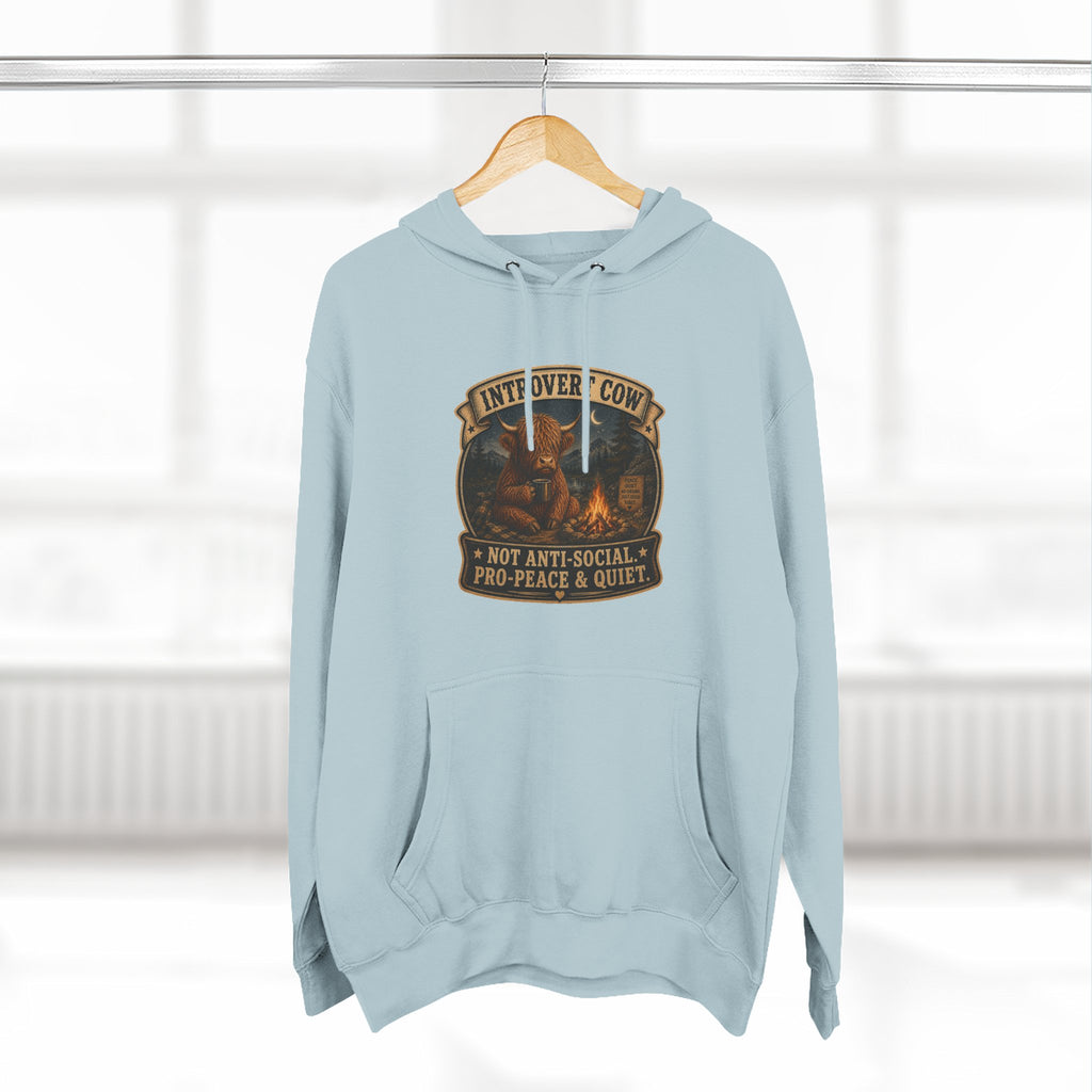 Introvert Highland Cow Three-Panel Fleece Hoodie